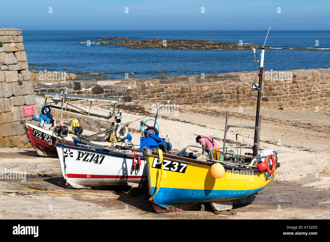 fishing boats in the harbour at sennen cove, cornwall, england, britain ...