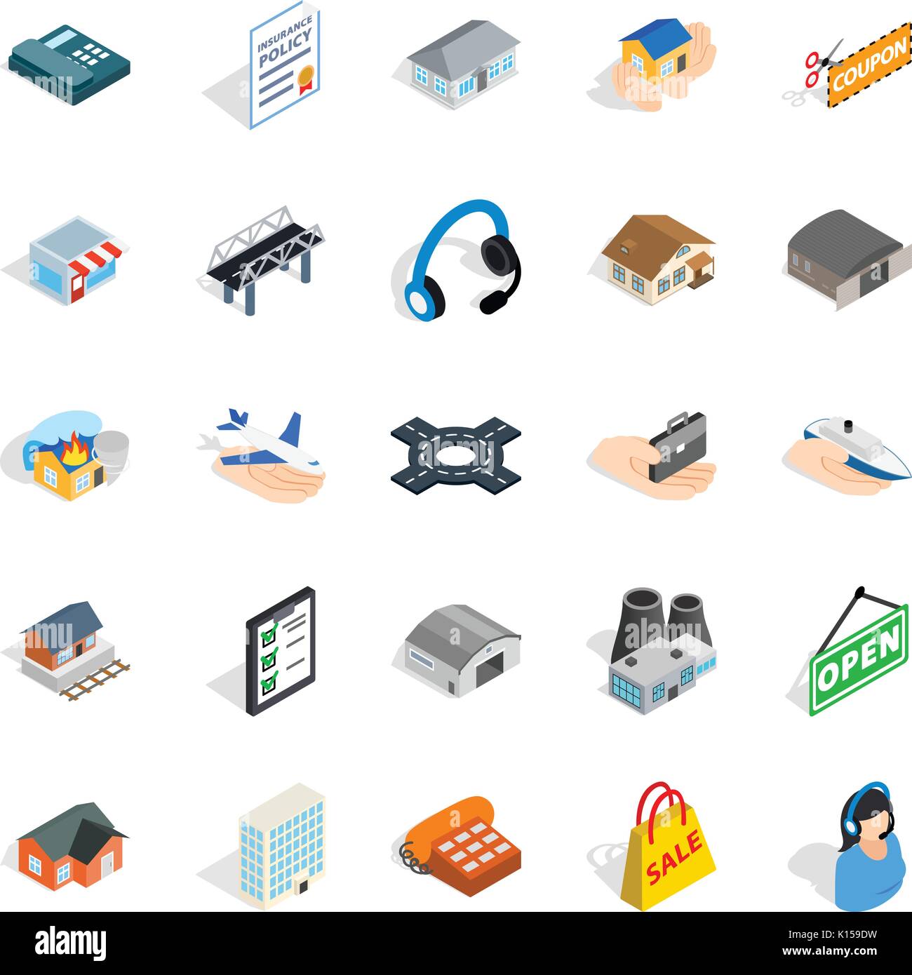Hangar icons set, isometric style Stock Vector