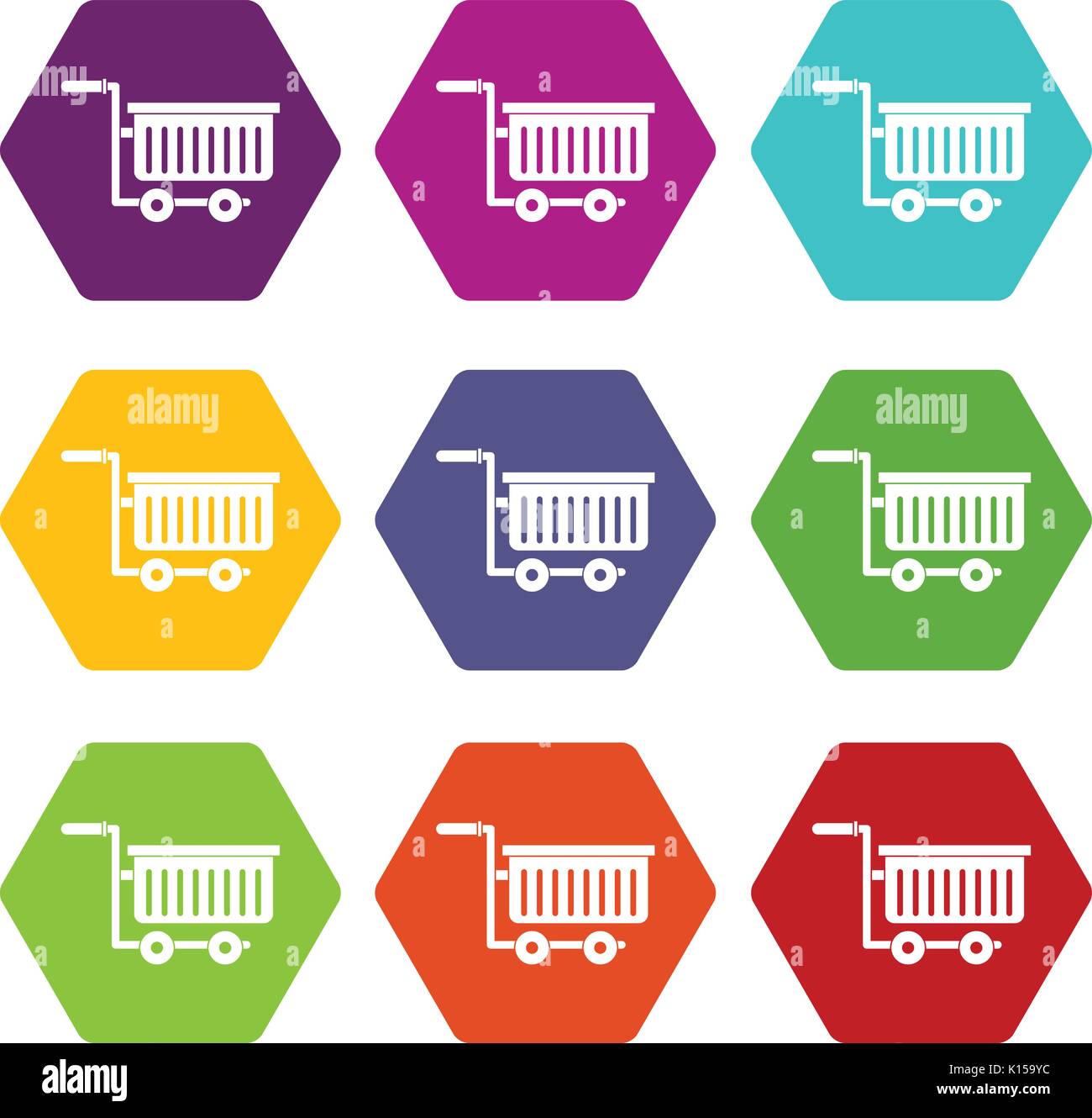 Large plastic supermarket cart icon set color hexahedron Stock Vector ...