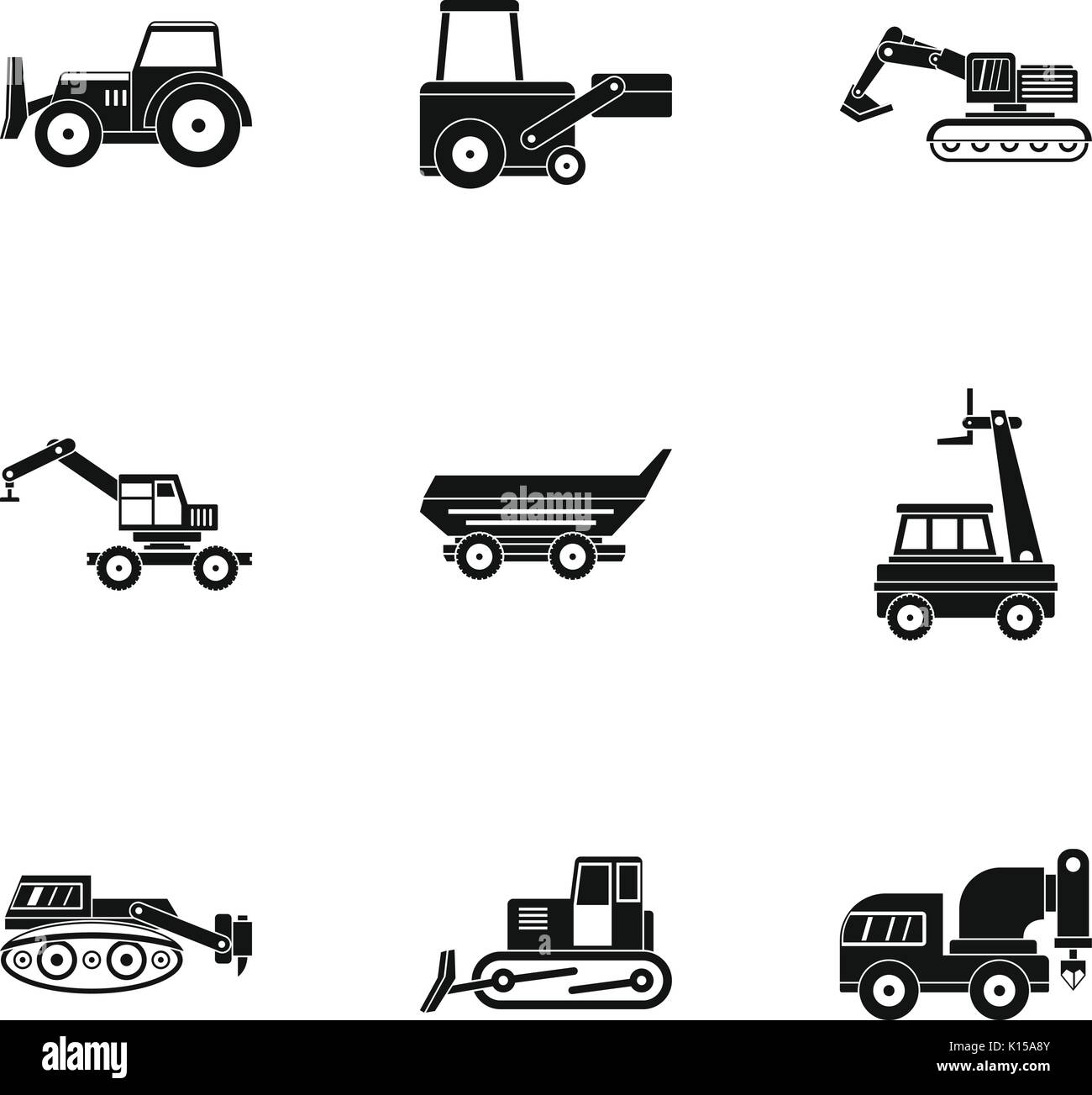 Construction vehicle icon set, simple style Stock Vector