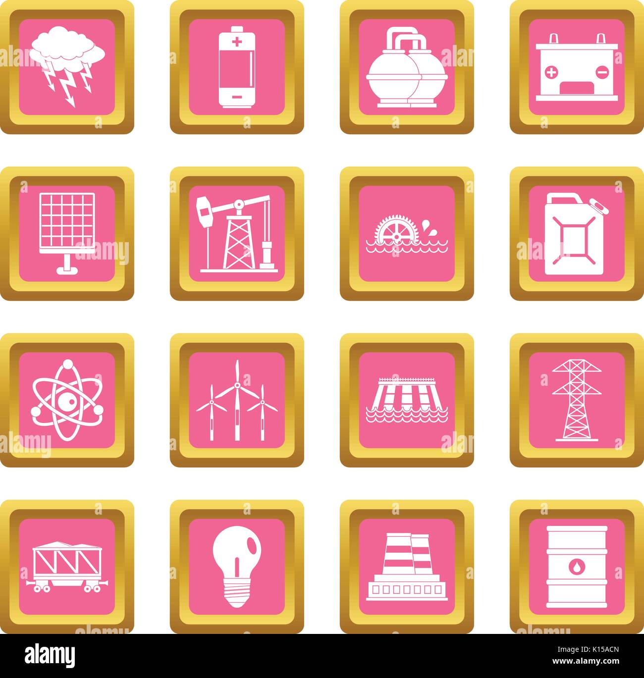 Energy sources items icons pink Stock Vector