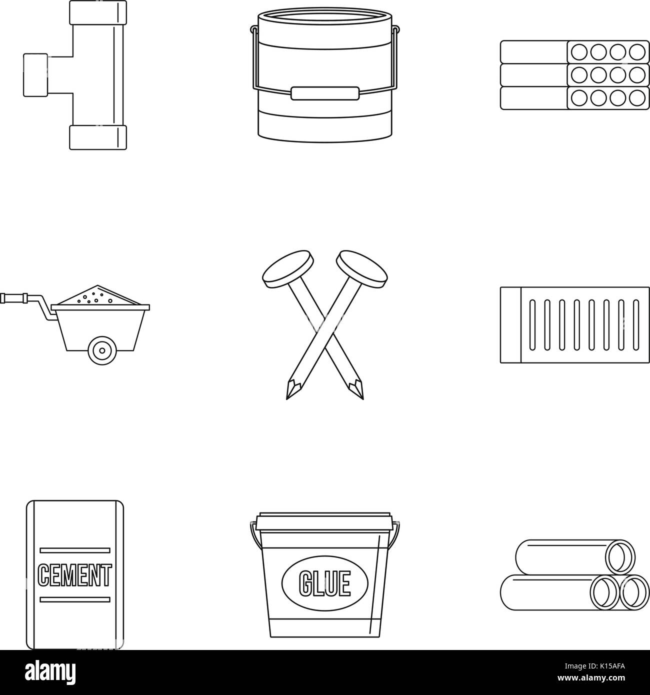 House construction tool icon set, outline style Stock Vector Image ...