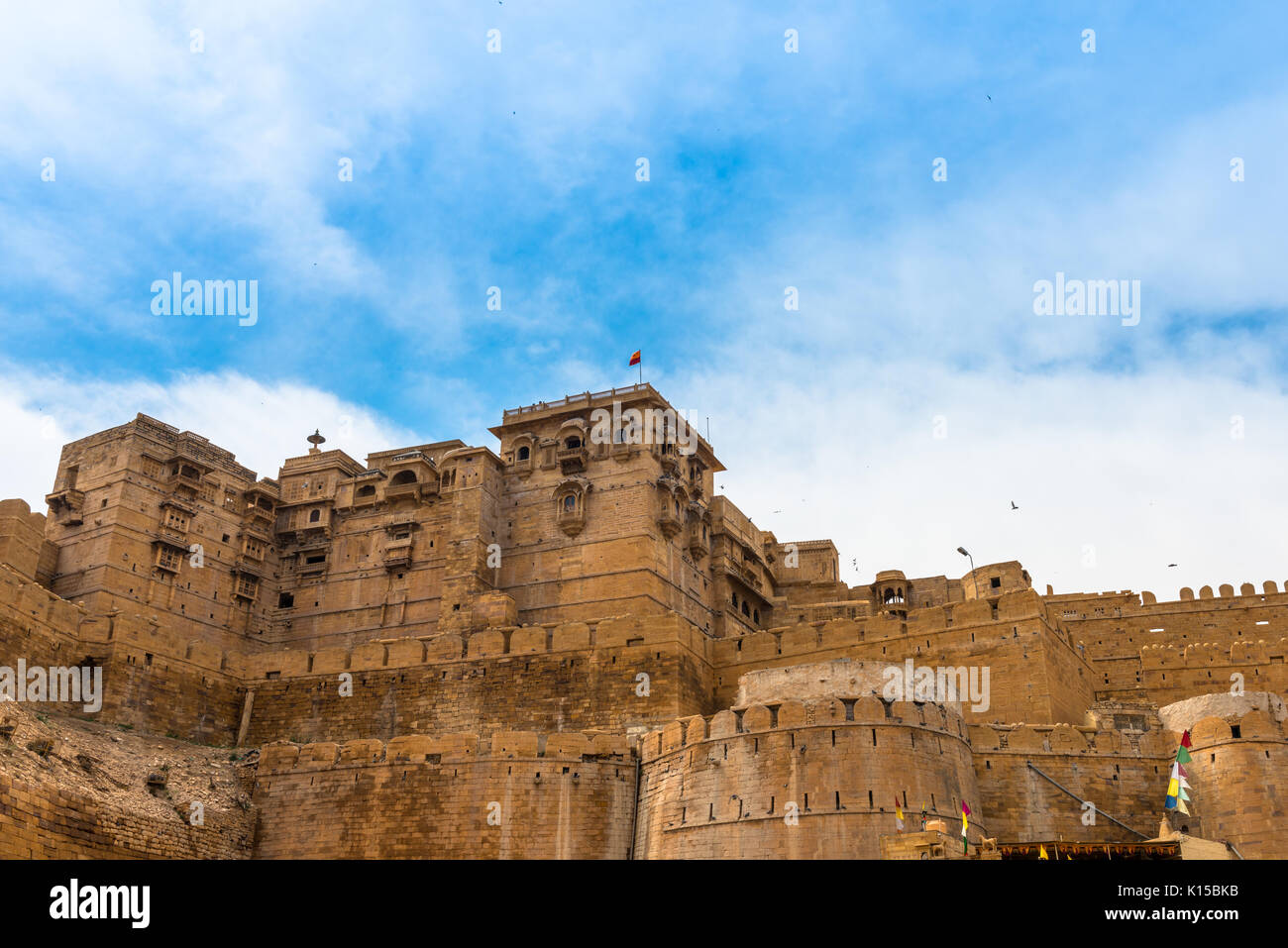 Wide angle picture of Jaisalmer Fort, carved yellow sandstone