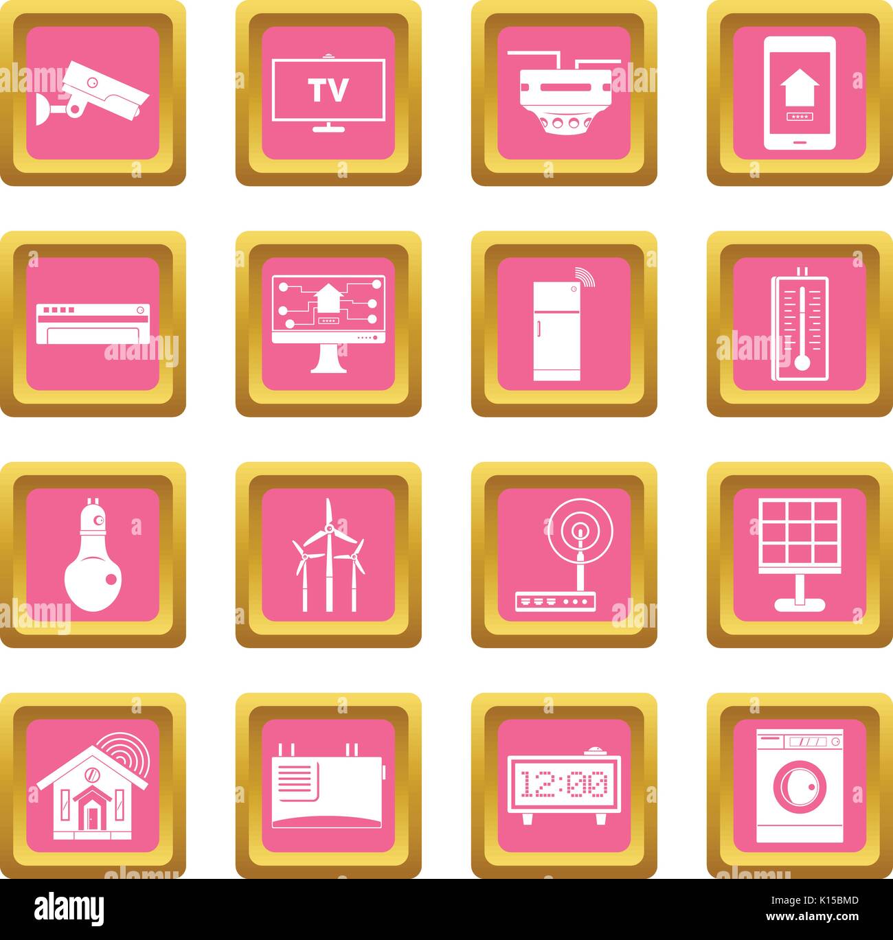 Smart home house icons pink Stock Vector