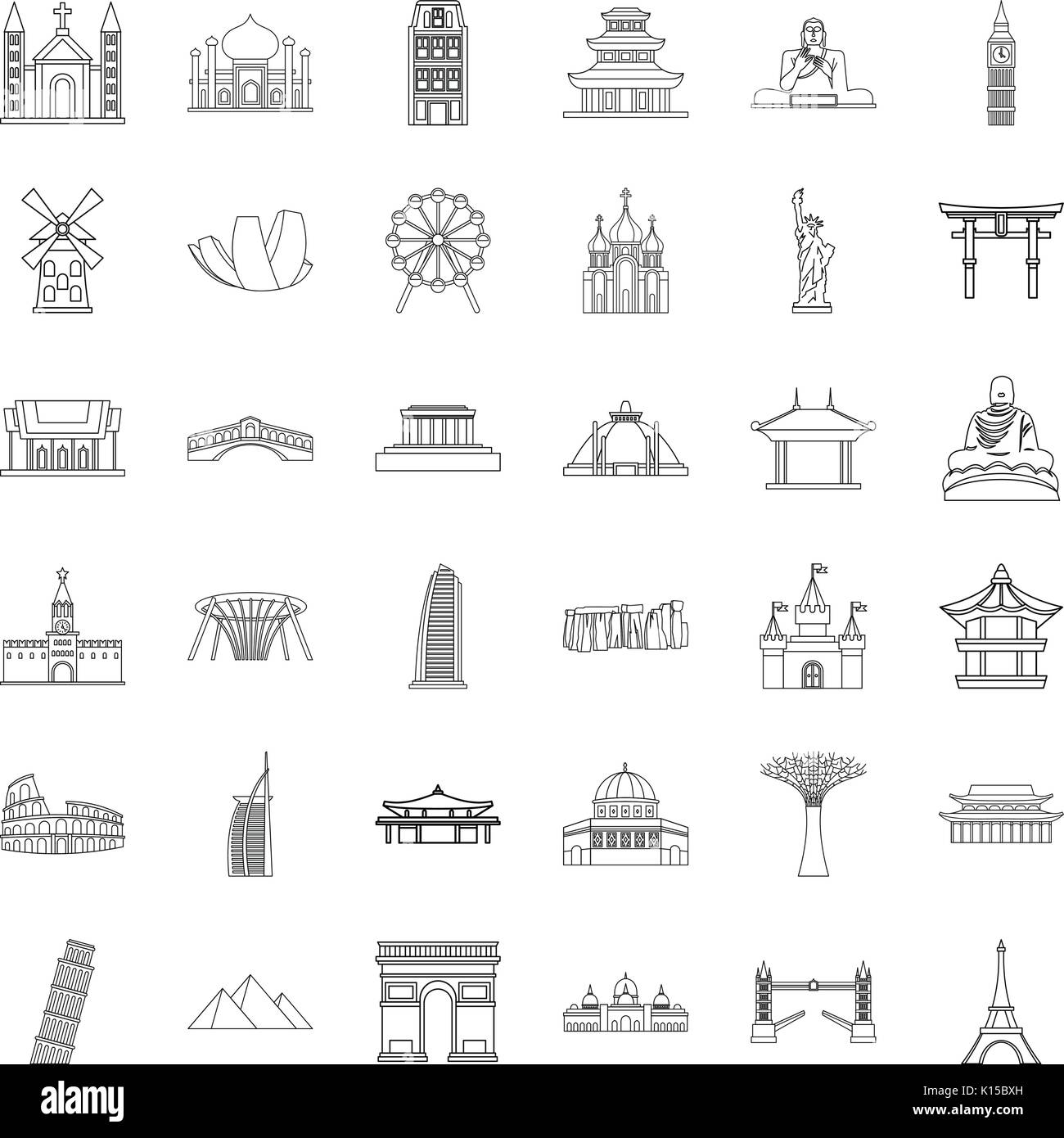 Showplace icons set, outline style Stock Vector