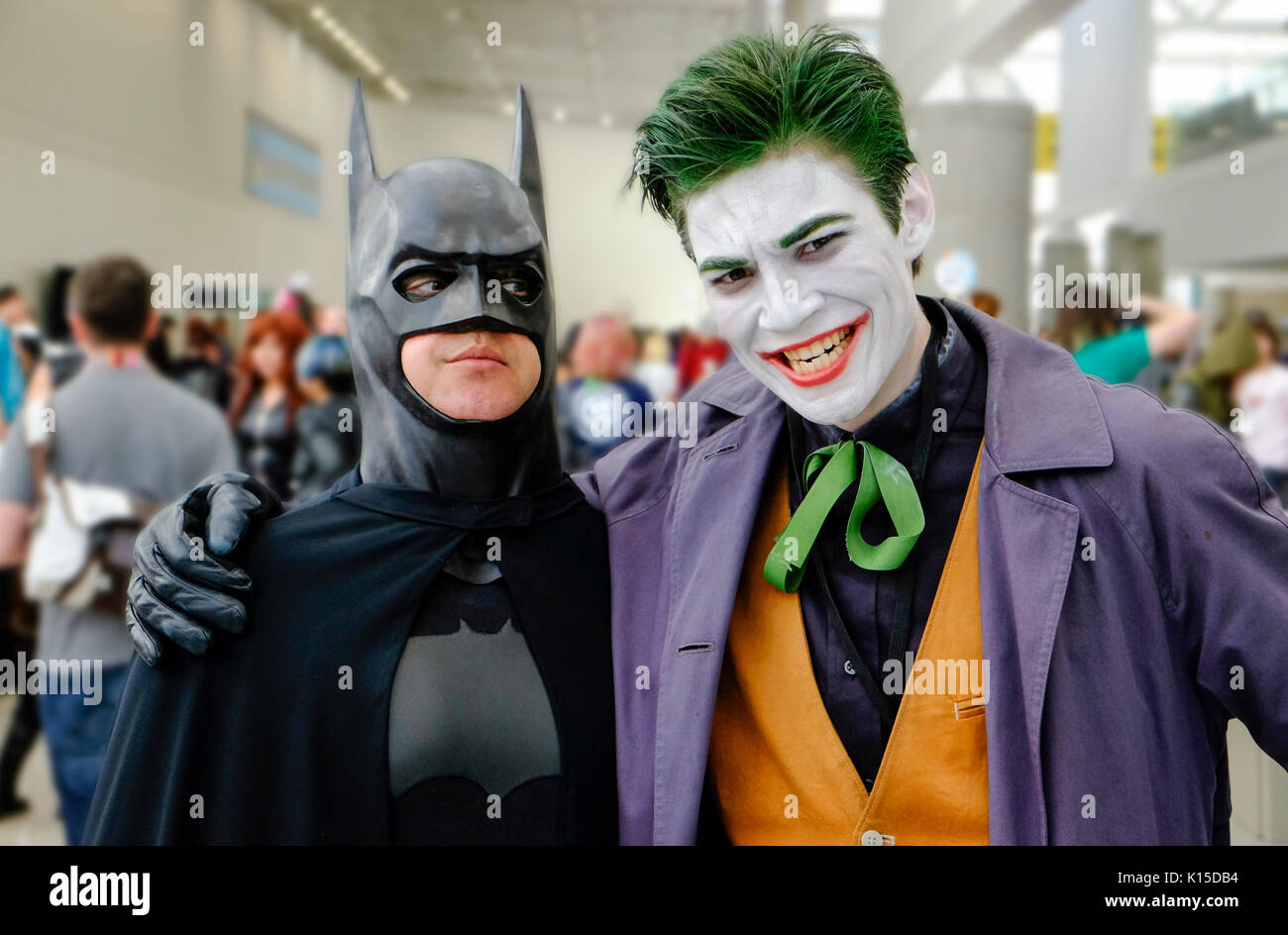 Los Angeles, California - November 1, 2014 - Cosplayers in Batman and Joker costumes at the Comikaze Expo 2014 at the Los Angeles Convention Center. Stock Photo