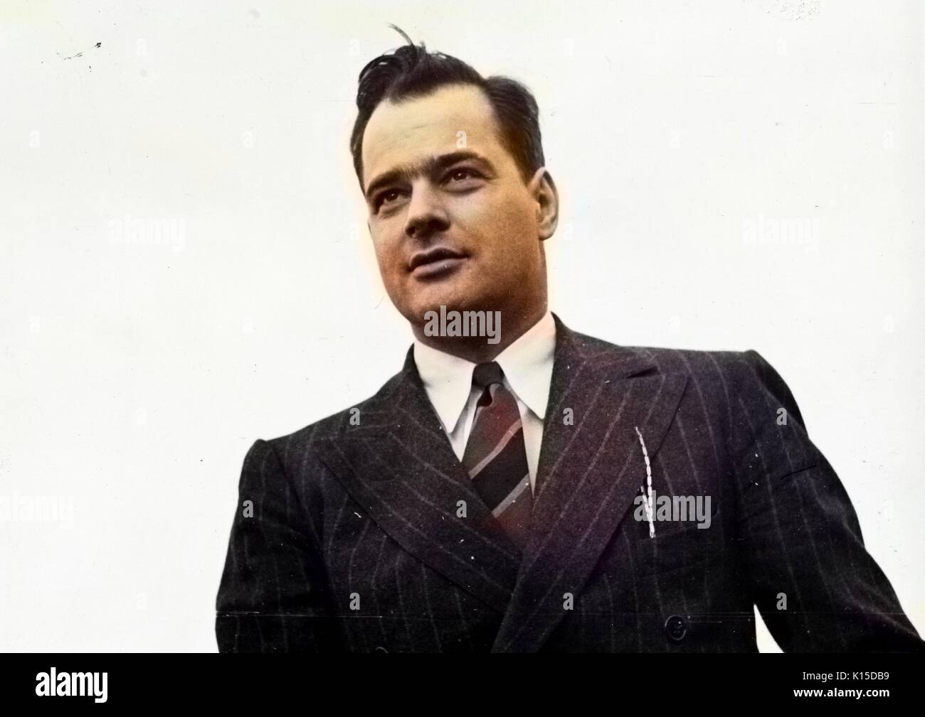 Pare Lorentz, director of 'The River', 1937. From the New York Public Library. Note: Image has been digitally colorized using a modern process. Colors may not be period-accurate. Stock Photo