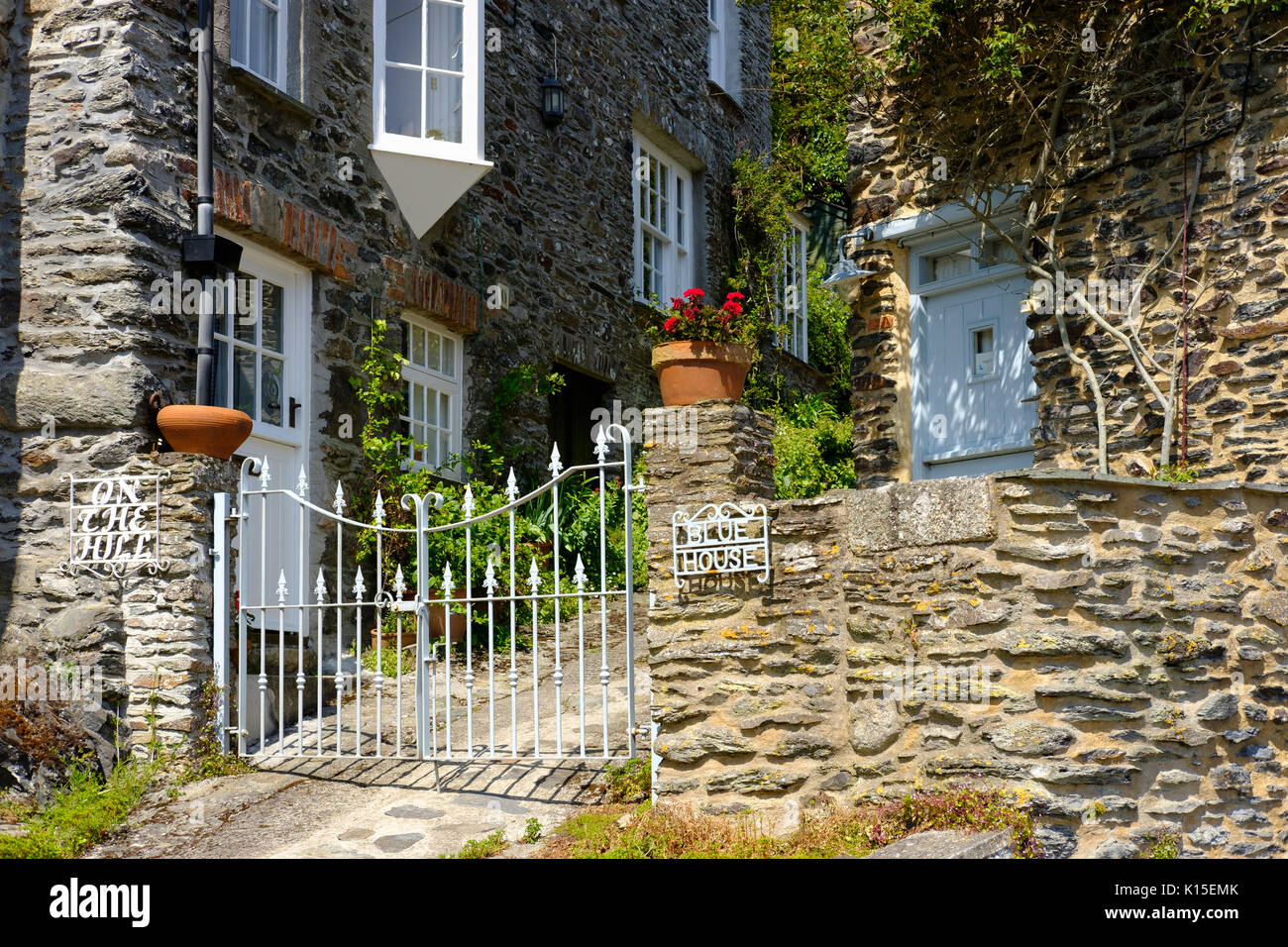 Garden gate, Blue House, Portloe, near Veryan, Cornwall, England, United Kingdom Stock Photo