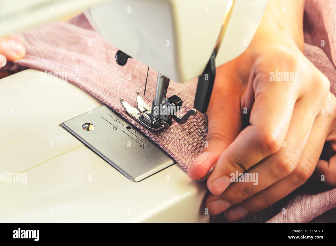 Sewing process on the sewing machine Stock Photo Alamy