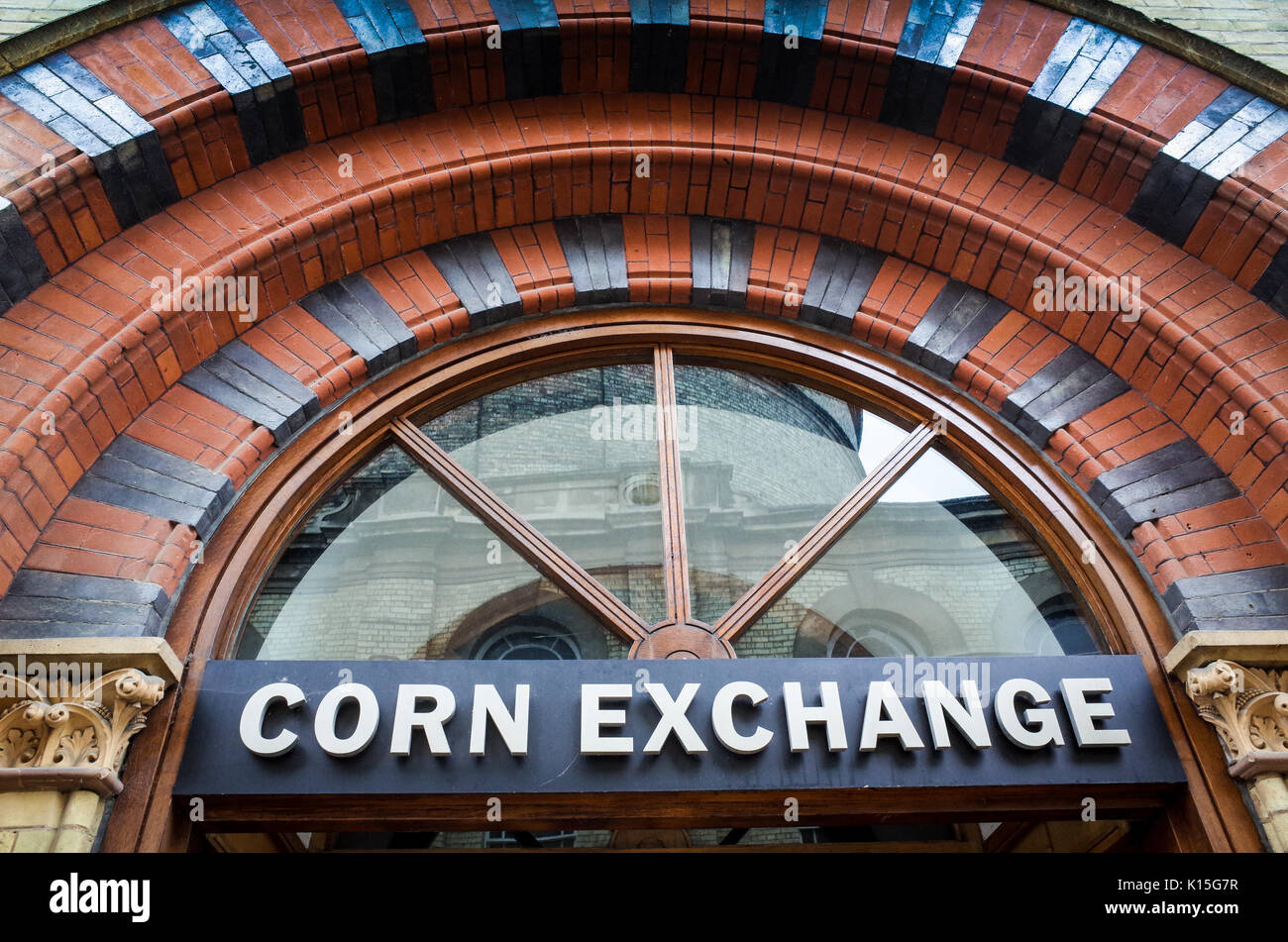 The entrance to the Cambridge Corn Exchange concert venue in central Cambridge Stock Photo