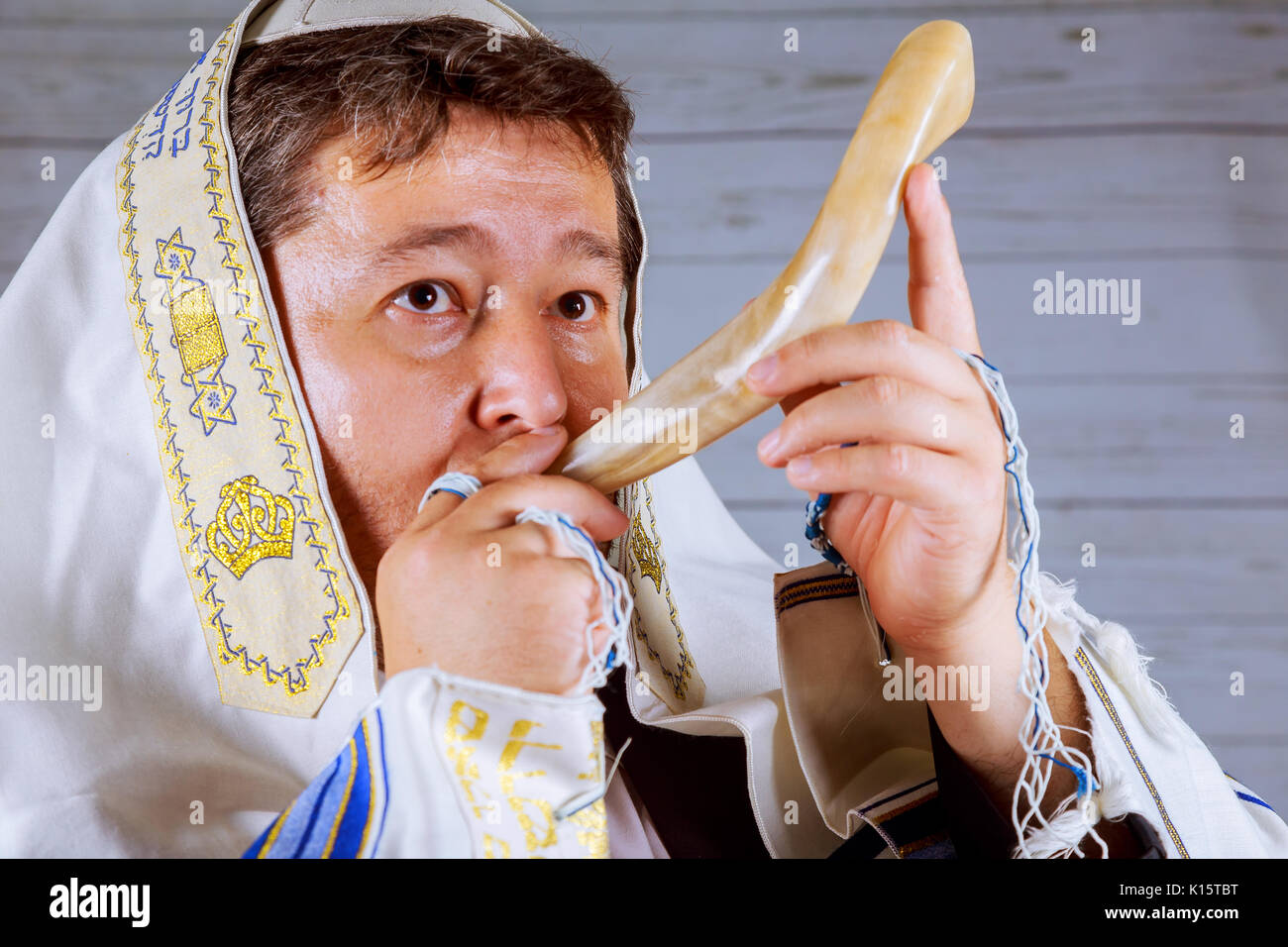 Shofar a tallit on white background rosh hashanah jewesh holiday