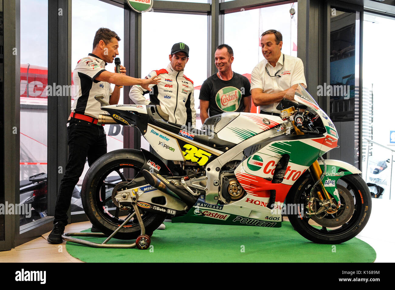 LCR Honda Team present with Cal Crutchlow, Lucio Cecchinello e Aaron Slight new sponsor and new bike colors (Photo by Gaetano Piazzolla / Pacific Press) Stock Photo