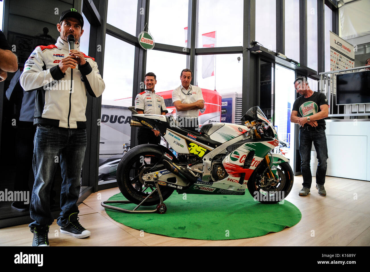 LCR Honda Team present with Cal Crutchlow, Lucio Cecchinello e Aaron Slight new sponsor and new bike colors (Photo by Gaetano Piazzolla / Pacific Press) Stock Photo