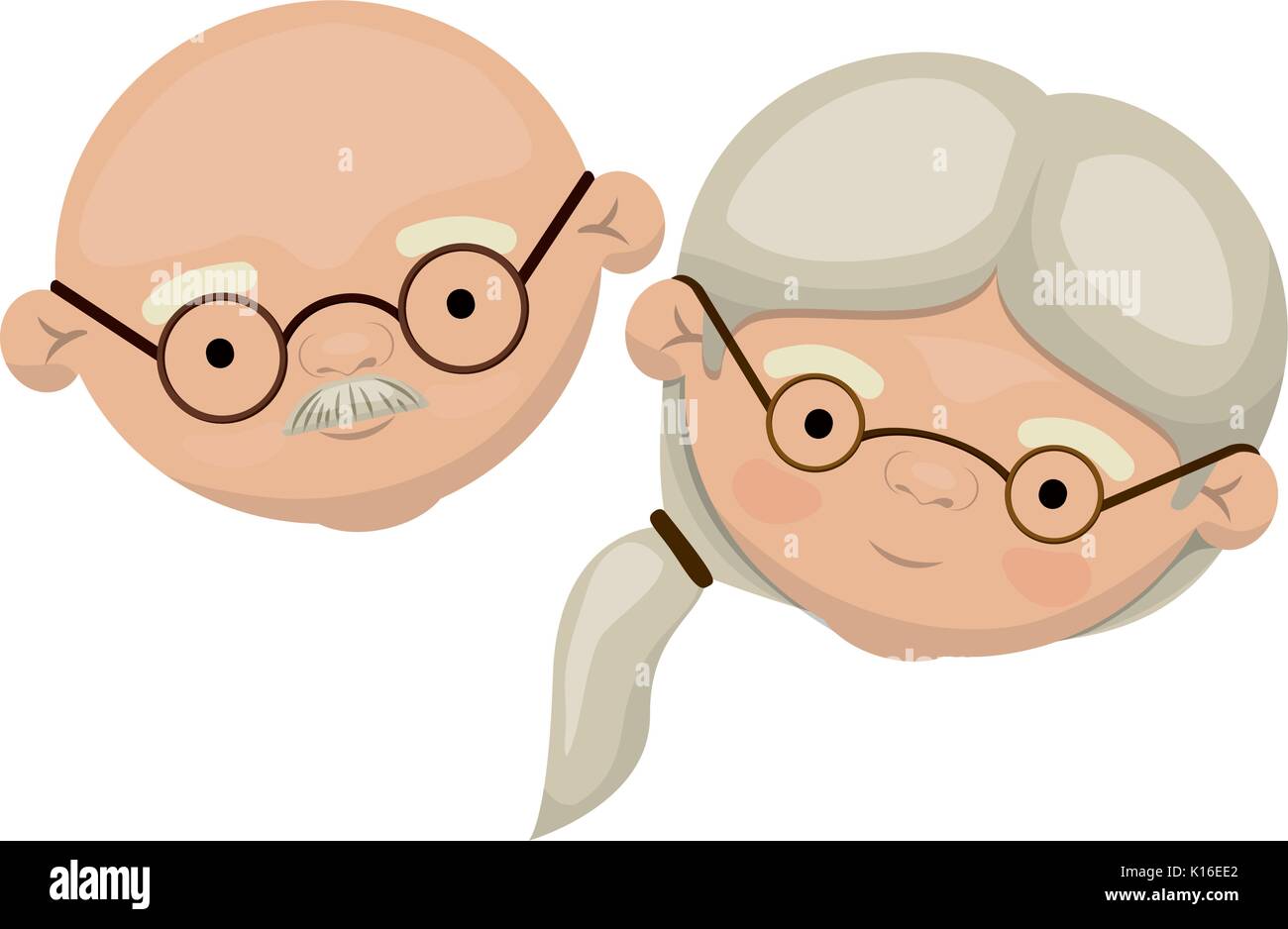 colorful face of elderly couple bald grandfather with moustache and  grandmother with glasses and side ponytail hairstyle Stock Vector Image &  Art - Alamy
