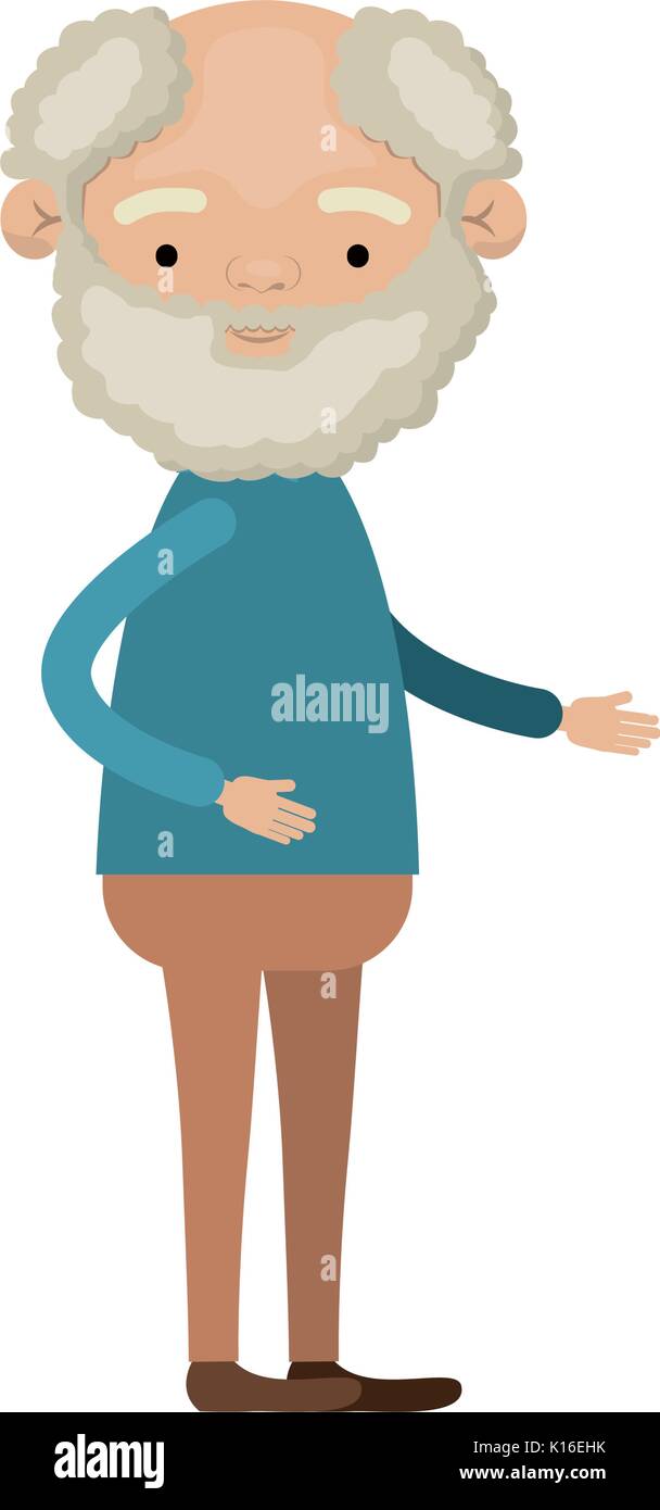 Colorful Full Body Bearded Elderly Man In Clothes With Curly White