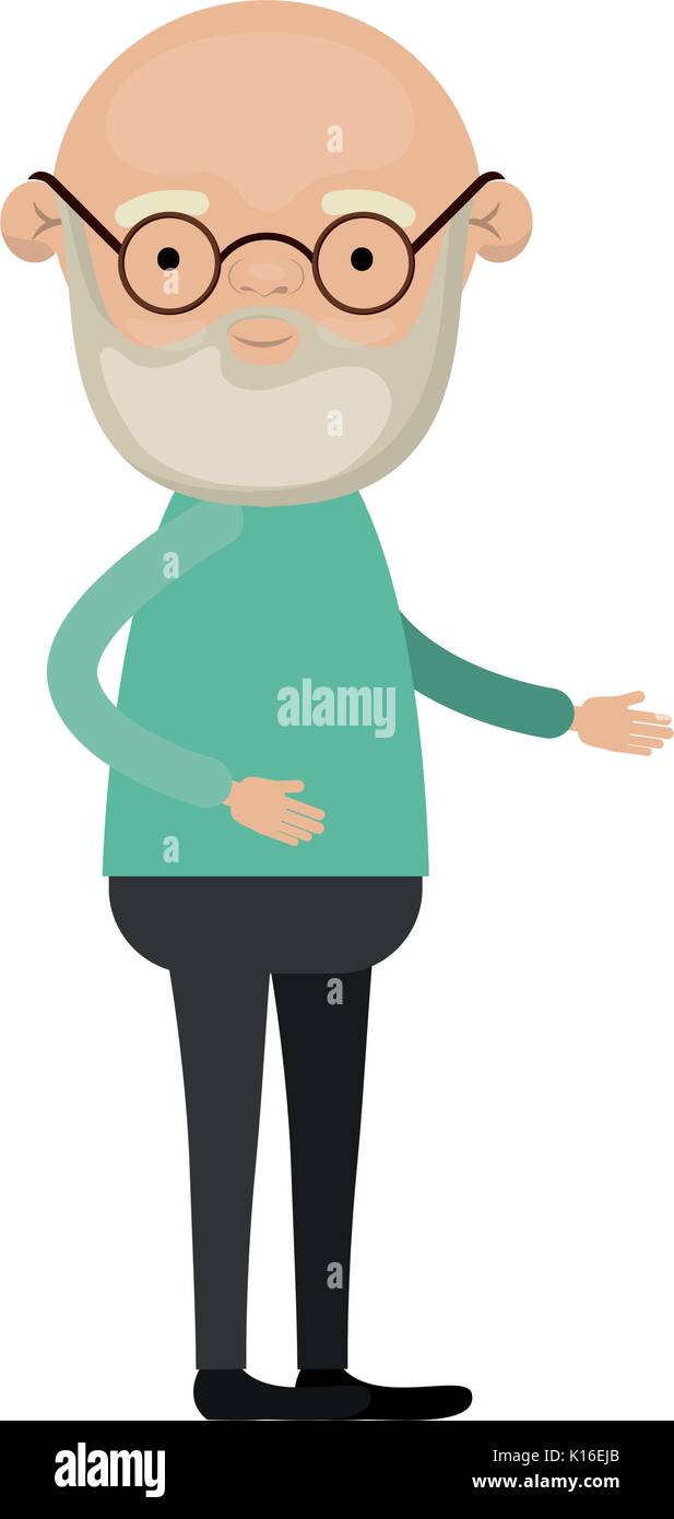 Colorful Full Body Bald Elderly Man In Clothes With Beard