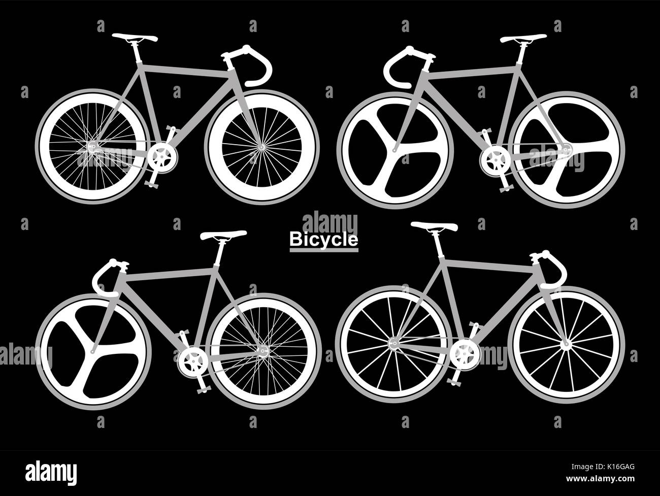 set bicycle black white Stock Vector