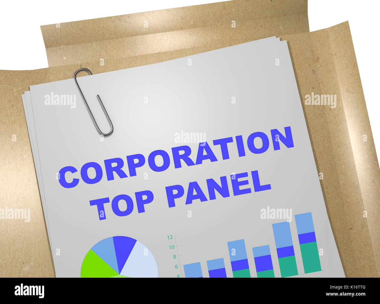 3D Illustration Of "CORPORATION TOP PANEL" Title On Business Document 