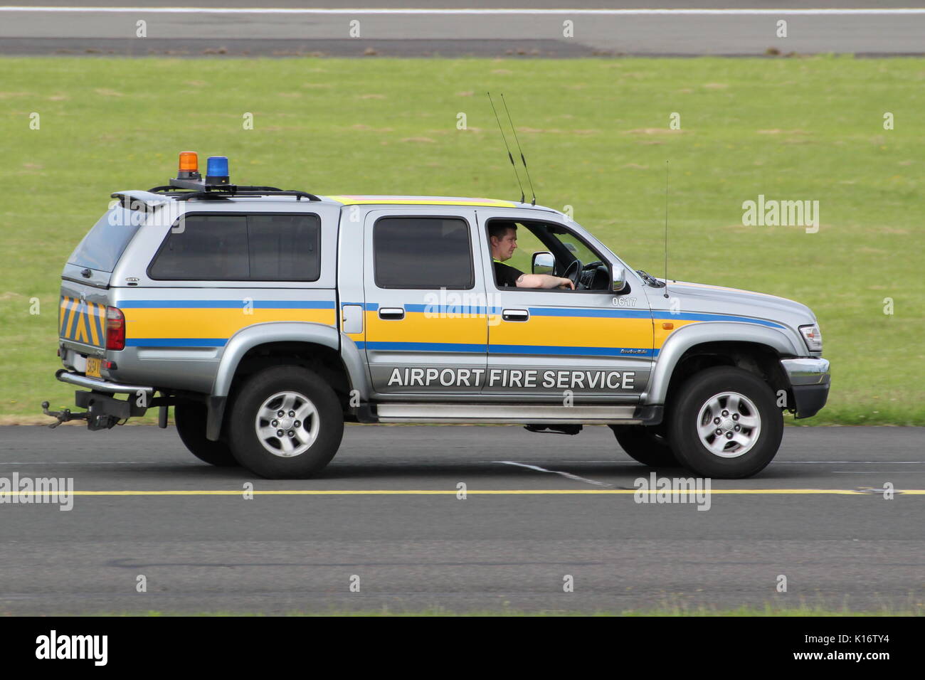 SK54 VXU, a Toyota Hilux Invincible GTX operated by the Glasgow Prestwick Airport Fire & Rescue Service. Stock Photo