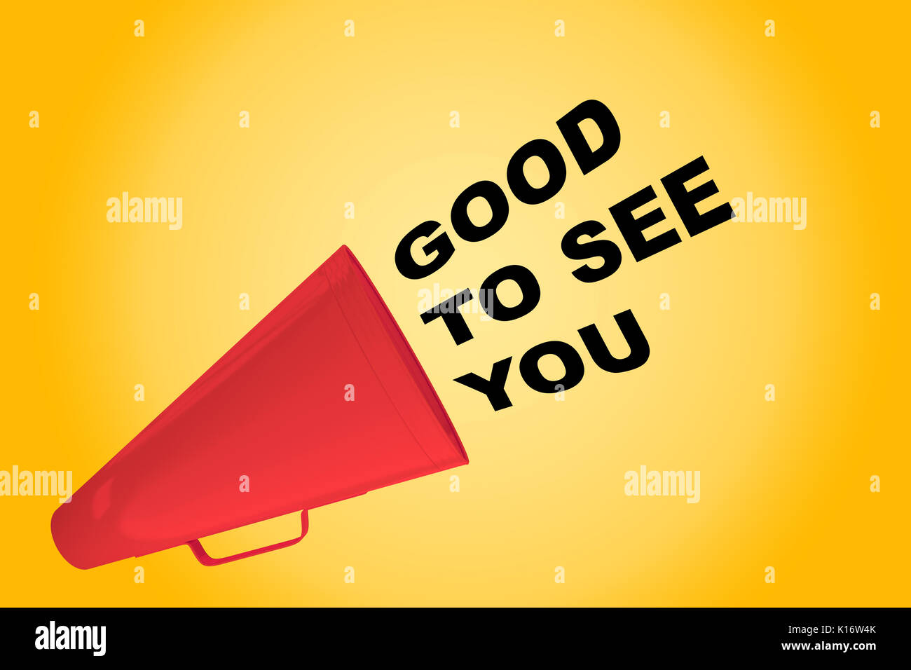3D illustration of "GOOD TO SEE YOU" title flowing from a loudspeaker