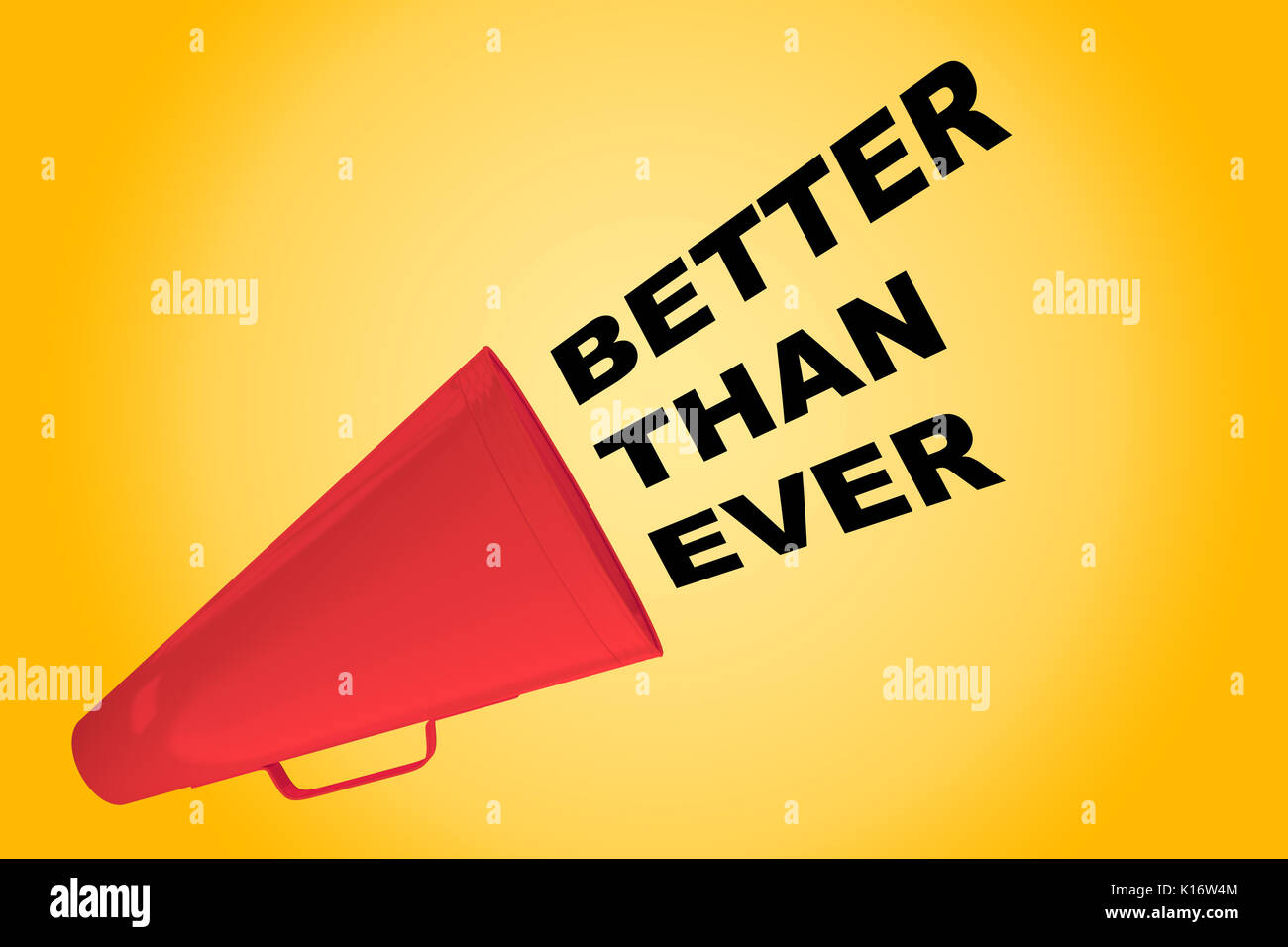 3D illustration of "BETTER THAN EVER" title flowing from a loudspeaker Stock Photo Alamy