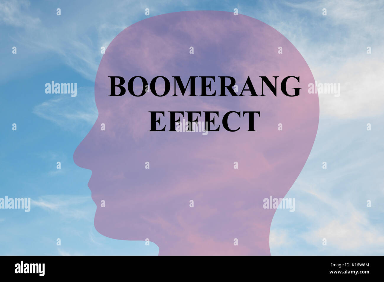 Render illustration of "BOOMERANG EFFECT" title on head silhouette
