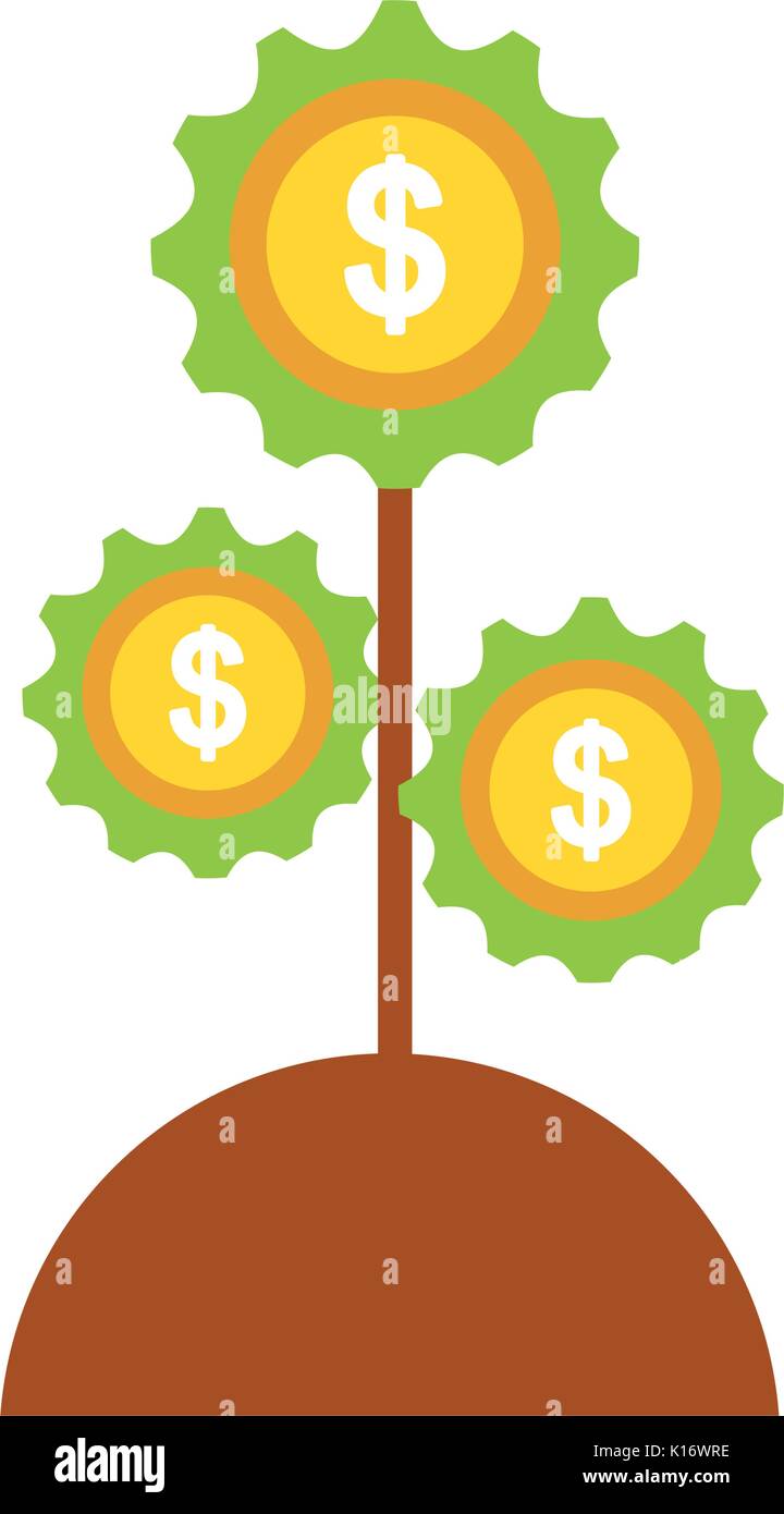 plant with gears machine isolated icon Stock Vector