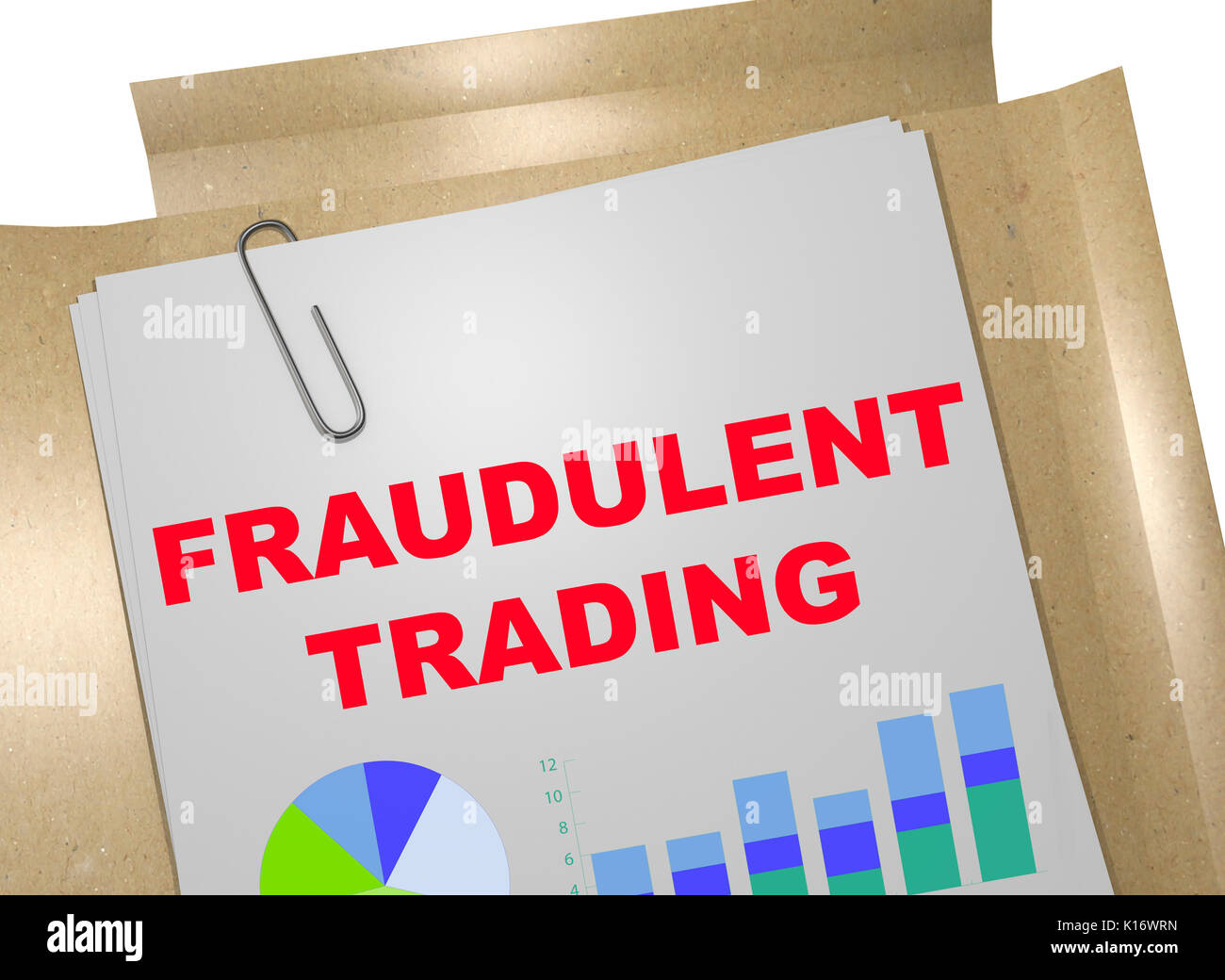 3D illustration of 'FRAUDULENT TRADING' title on business document Stock Photo