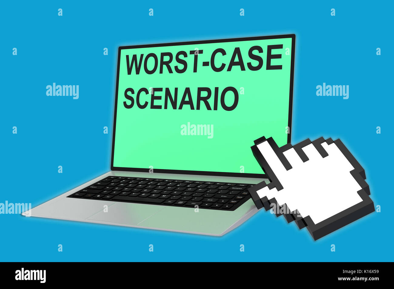 3d Illustration Of Worst Case Scenario Script With Pointing Hand Icon Pointing At The Laptop Screen Stock Photo Alamy