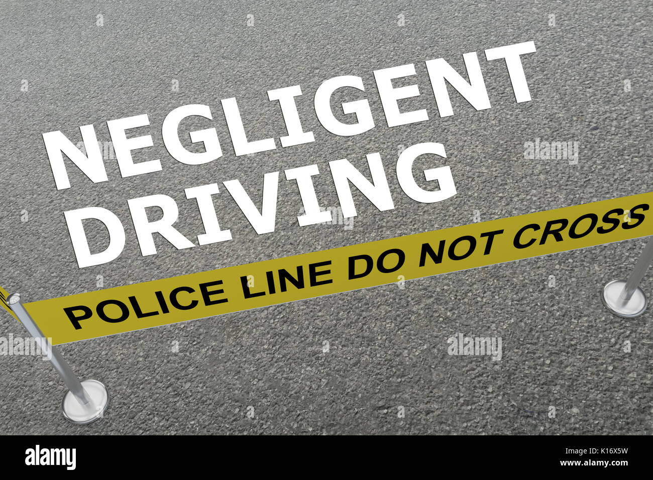 3D illustration of 'NEGLIGENT DRIVING' title on the ground in a police arena Stock Photo
