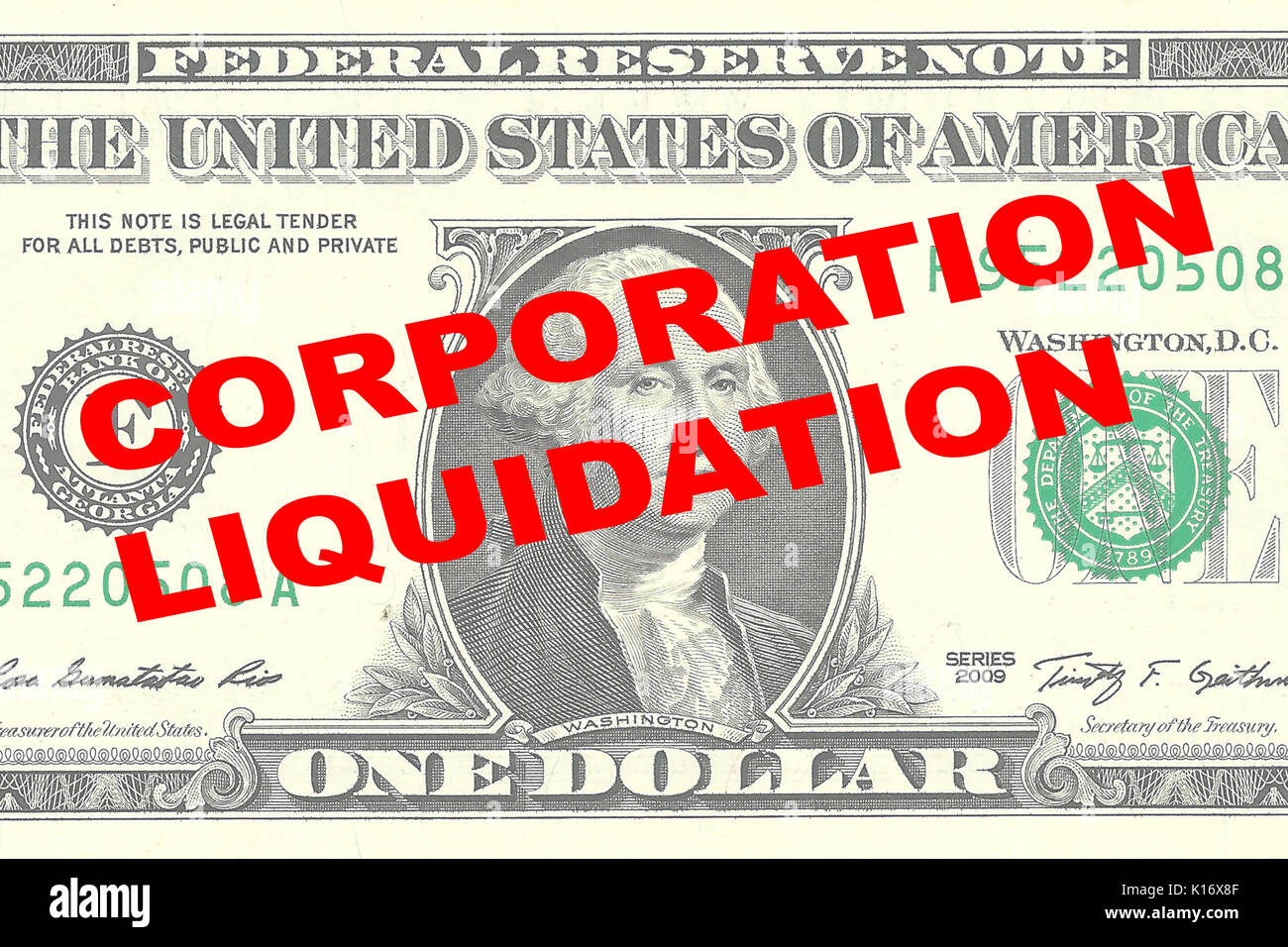 Render illustration of "CORPORATION LIQUIDATION" title on One Dollar ...