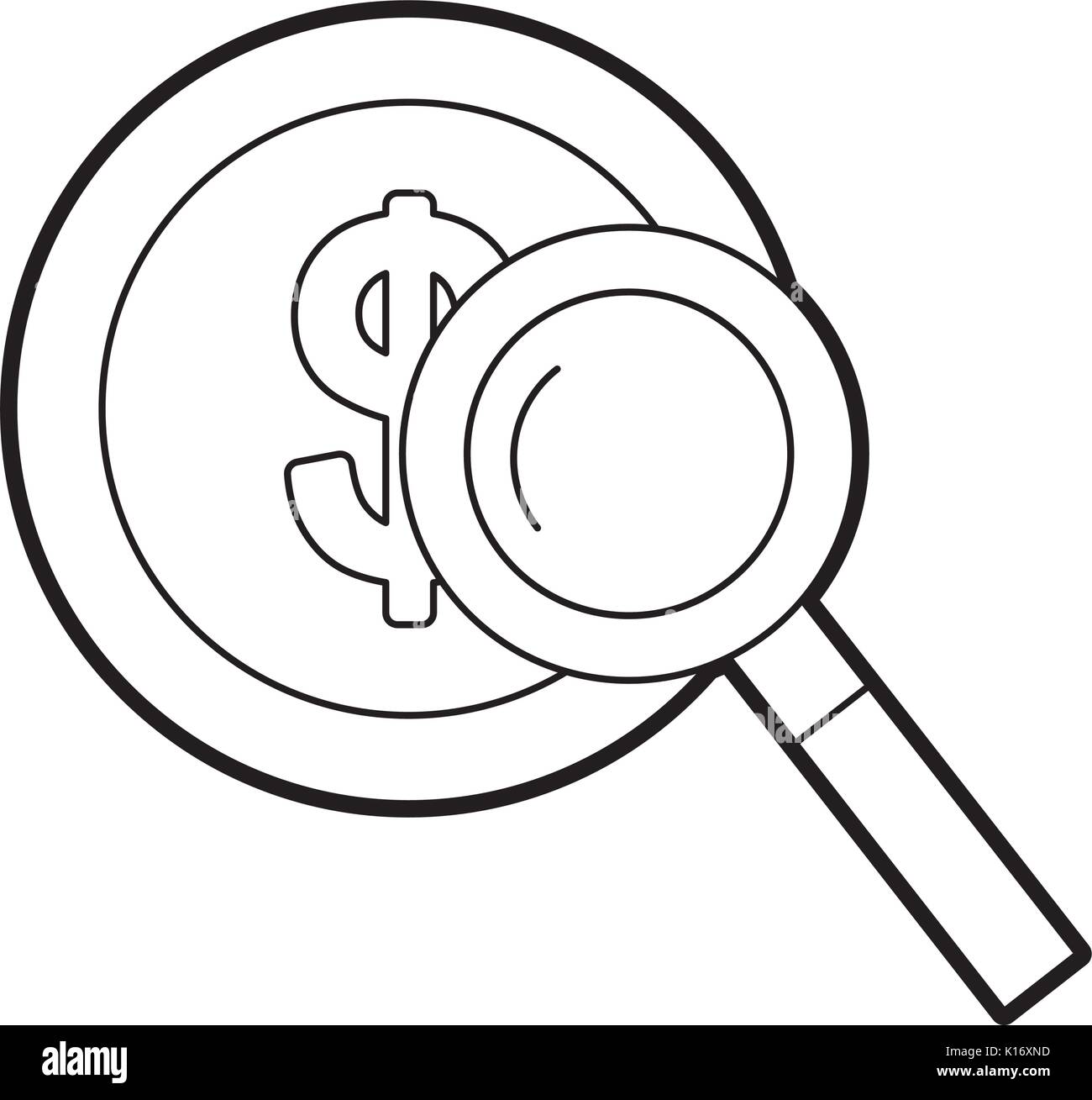 coin with magnifying glass icon Stock Vector