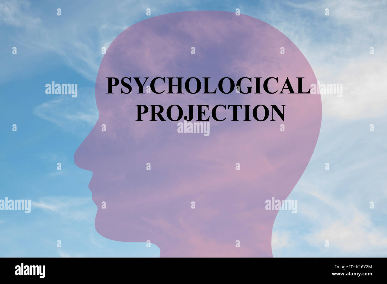 Render illustration of "PSYCHOLOGICAL PROJECTION" title on head