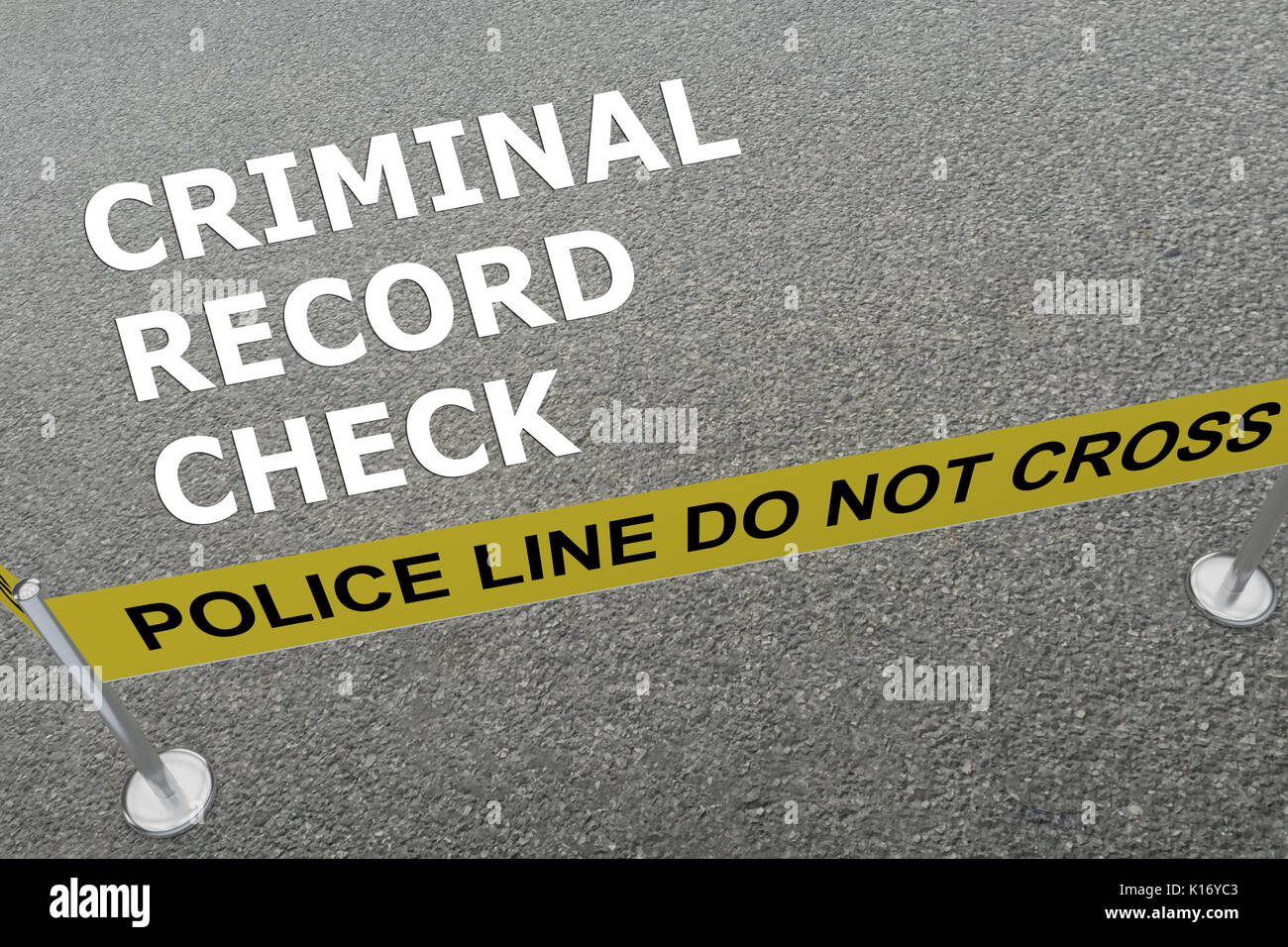 3D illustration of "CRIMINAL RECORD CHECK" title on the ground in a