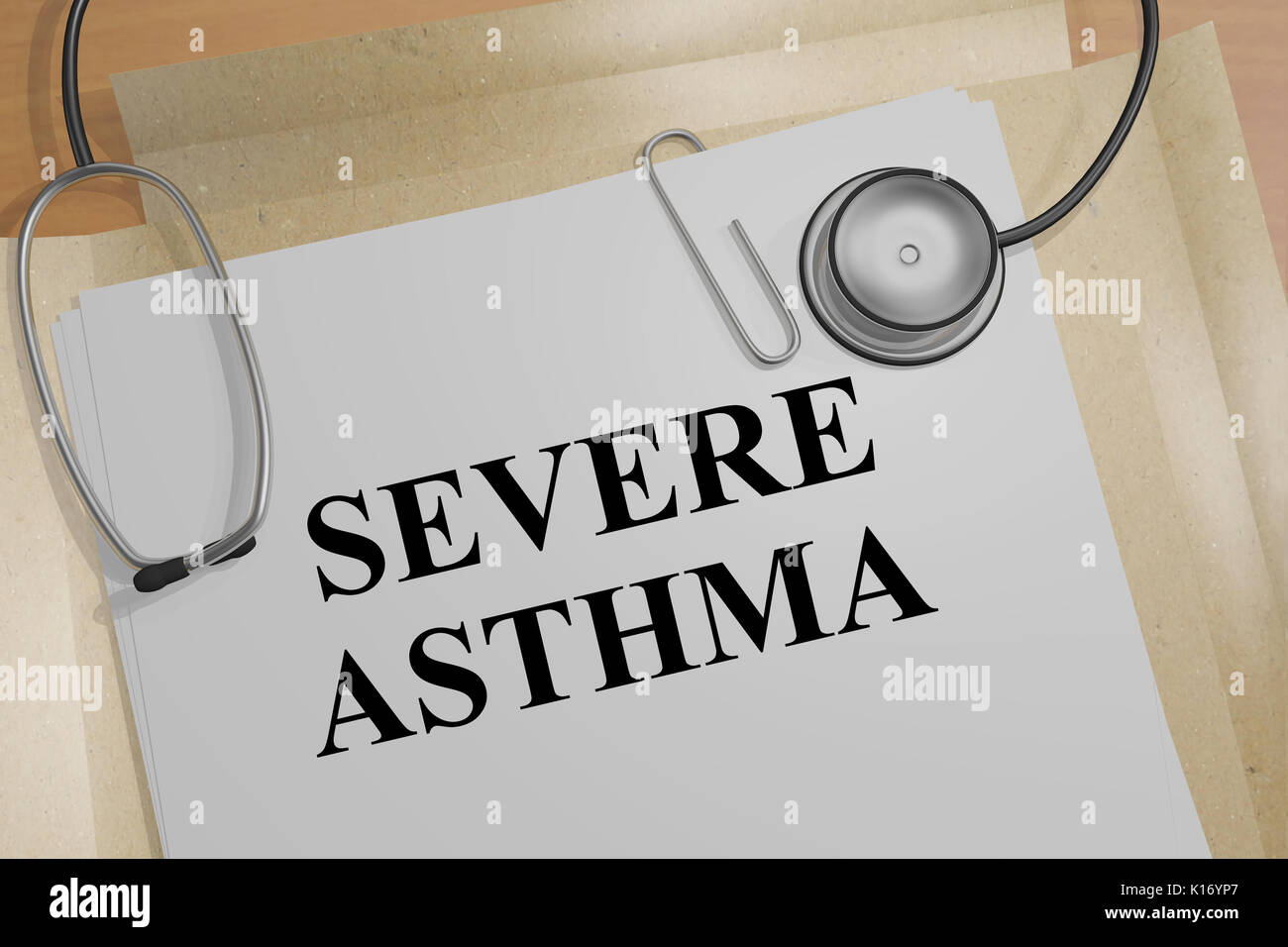 3D illustration of 'SEVERE ASTHMA' title on a document Stock Photo
