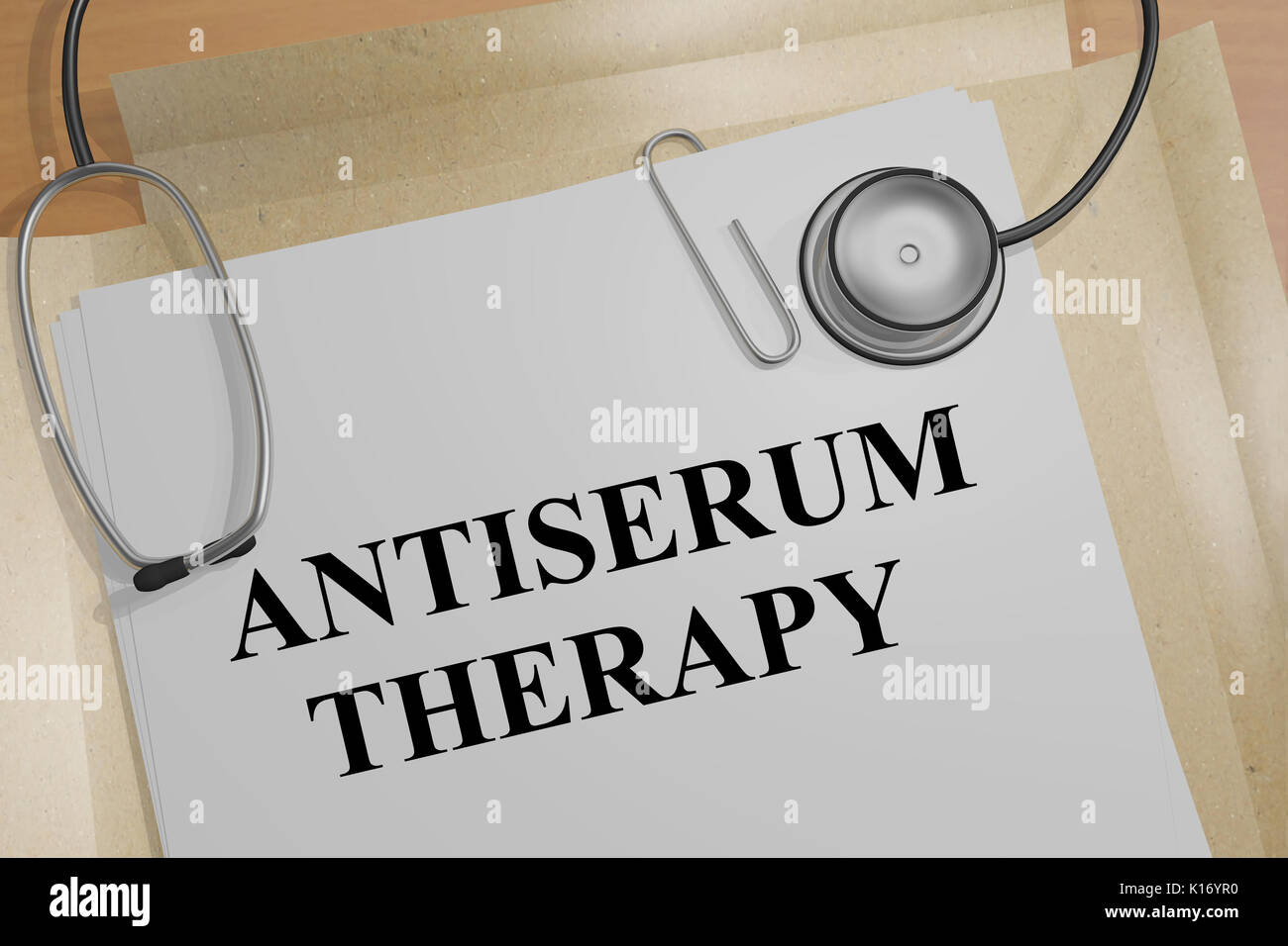 3D illustration of 'ANTISERUM THERAPY' title on a document Stock Photo