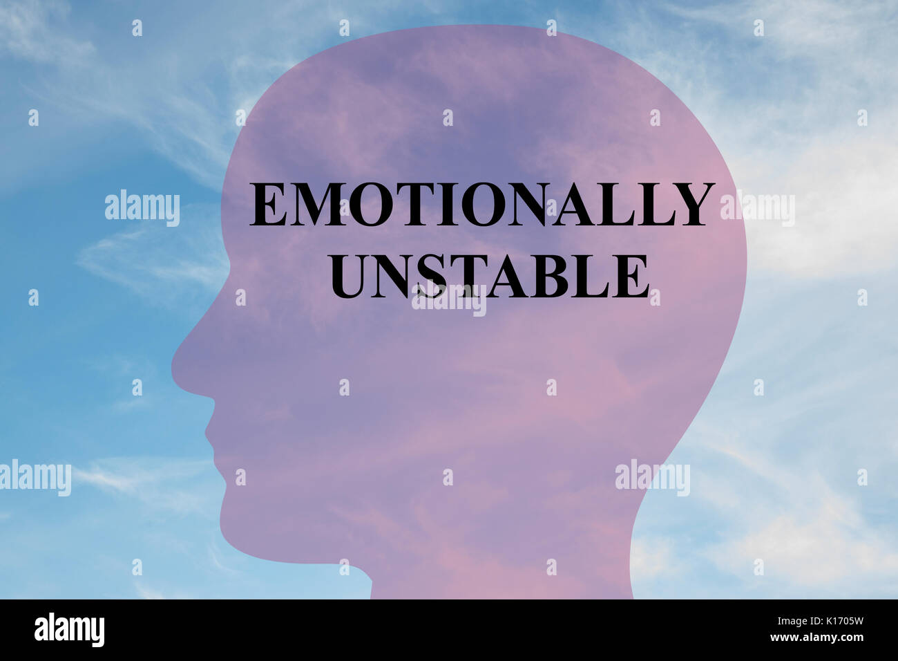 Render Illustration Of EMOTIONALLY UNSTABLE Title On Head Silhouette 