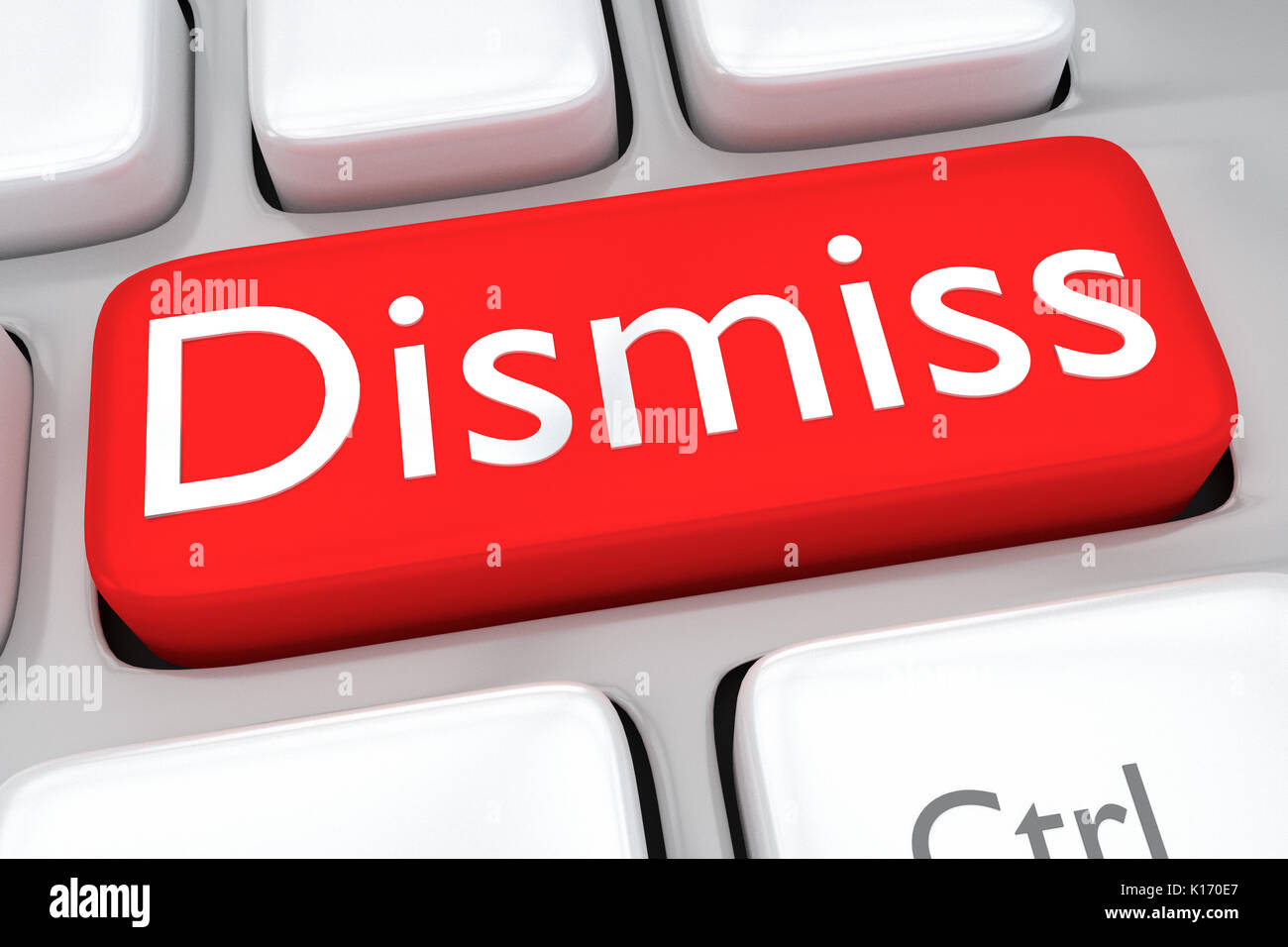 3D illustration of computer keyboard with the print "Dismiss" on a red