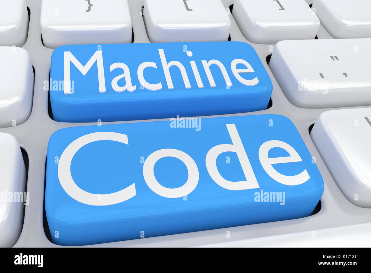3D illustration of computer keyboard with the script "Machine Code" on ...