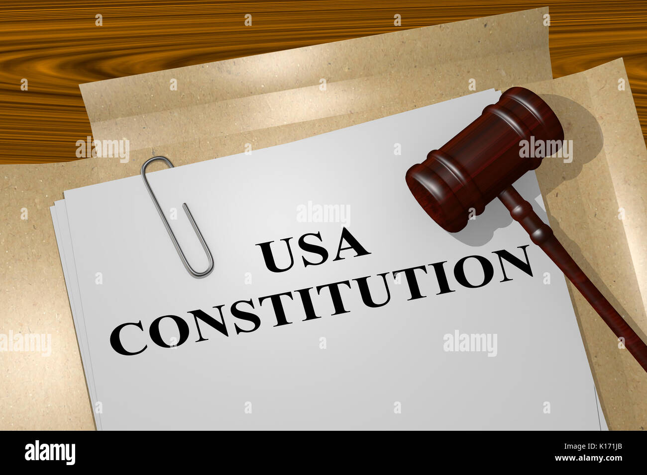 3D illustration of "USA CONSTITUTION" title on legal document Stock