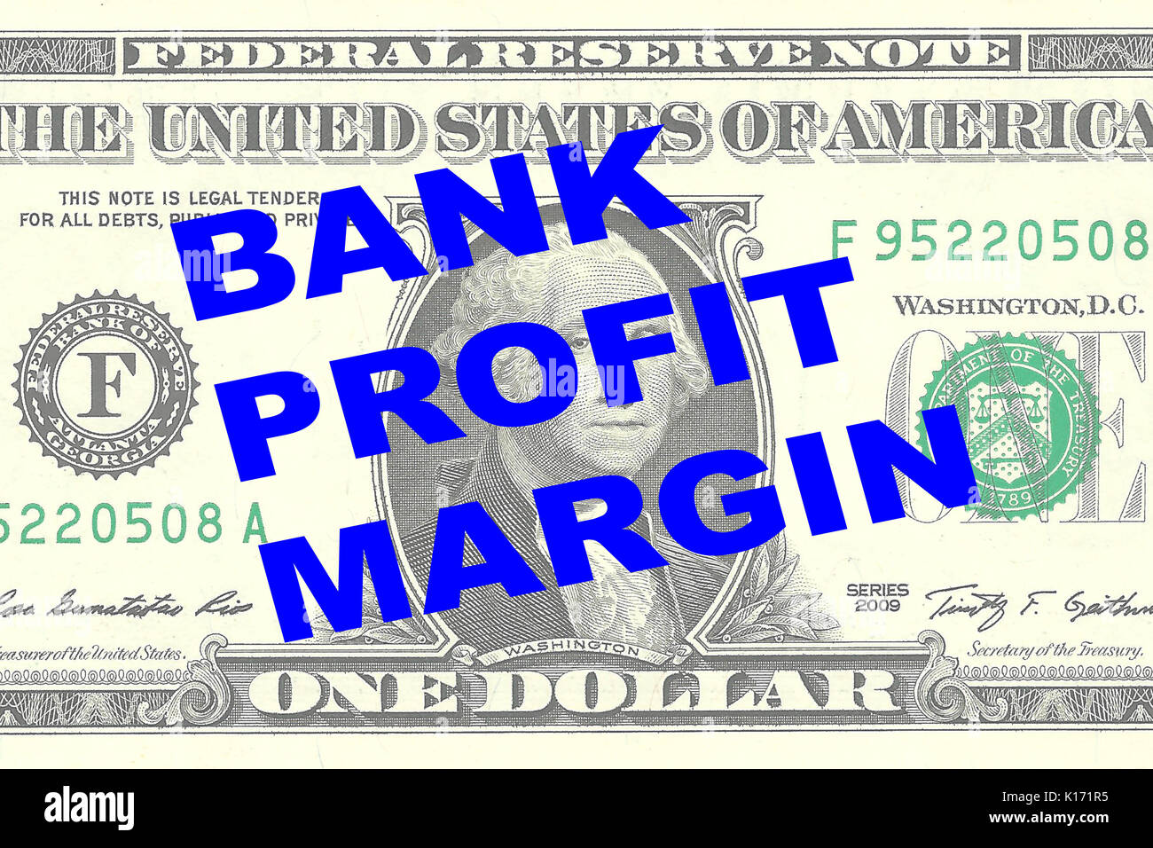 Render Illustration Of Bank Profit Margin Title On One Dollar Bill - 