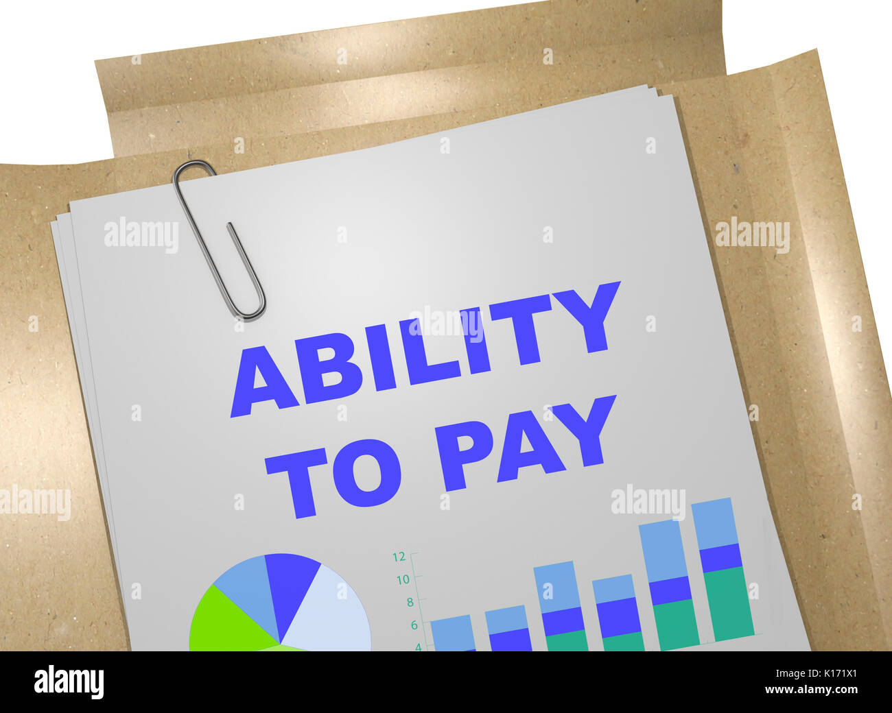 3D illustration of "ABILITY TO PAY" title on business document Stock Photo