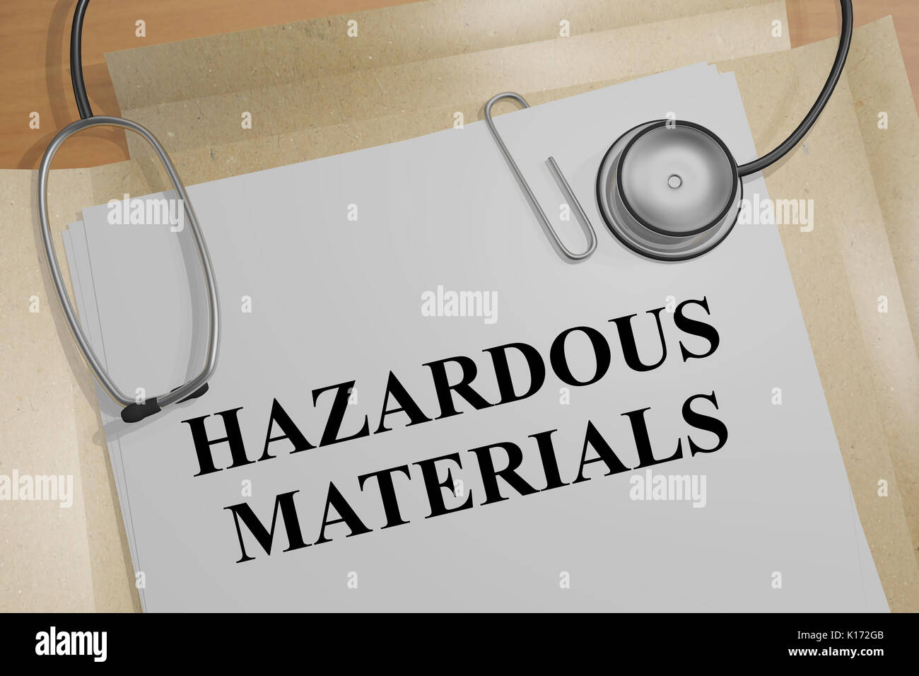 3D illustration of "HAZARDOUS MATERIALS" title on medical document Stock Photo Alamy
