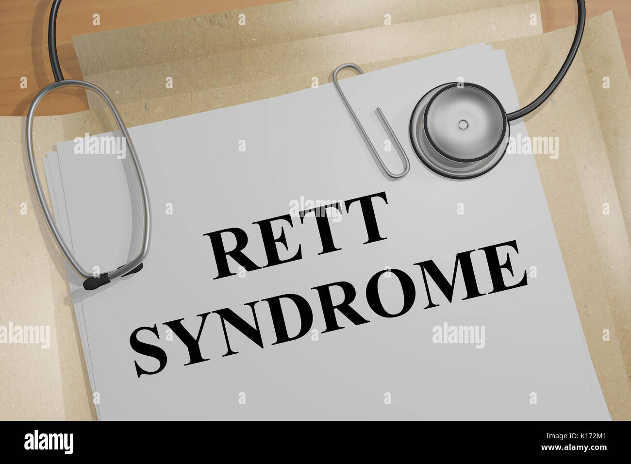 3D illustration of 'RETT SYNDROME' title on medical document Stock Photo