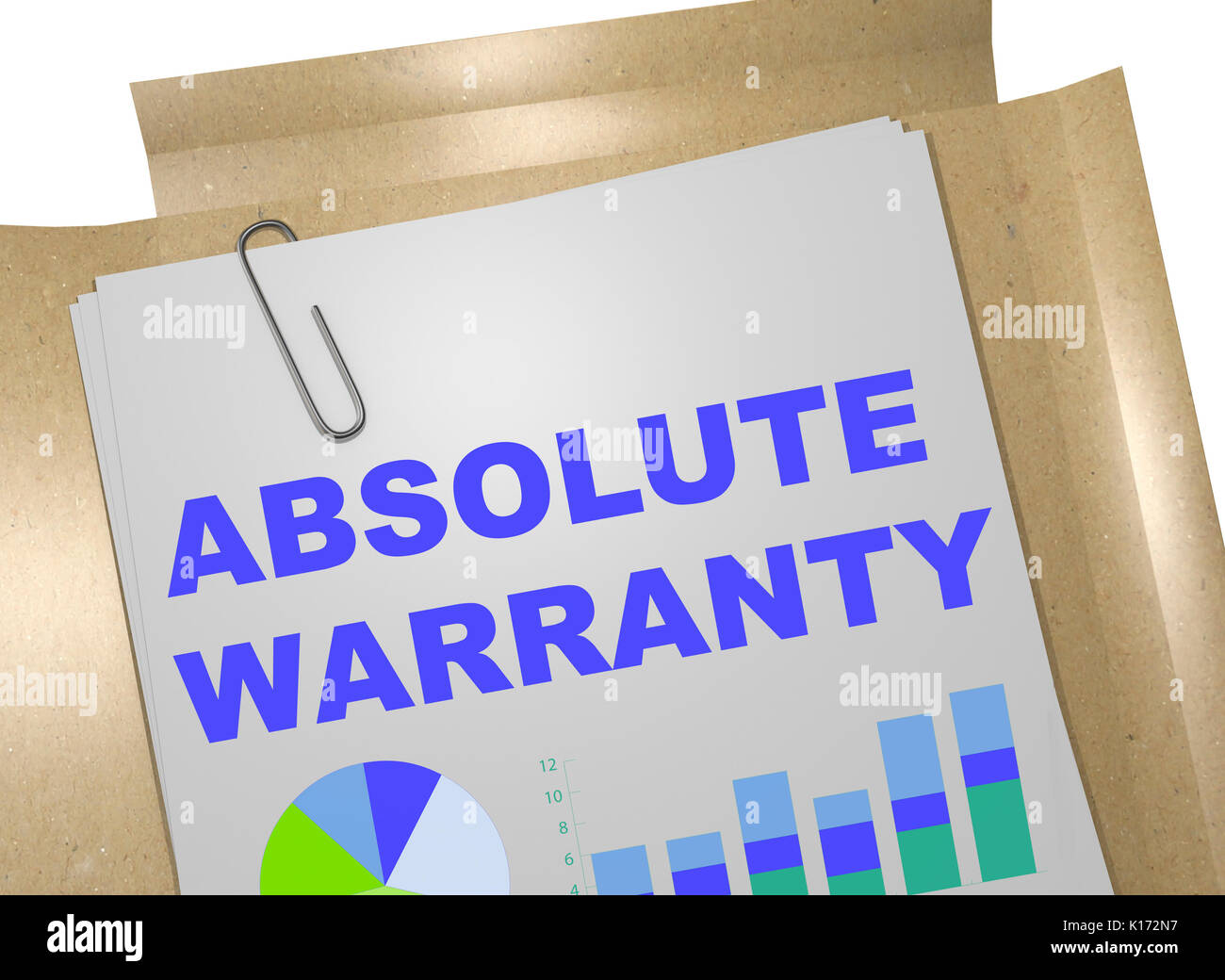 3D illustration of "ABSOLUTE WARRANTY" title on business document Stock