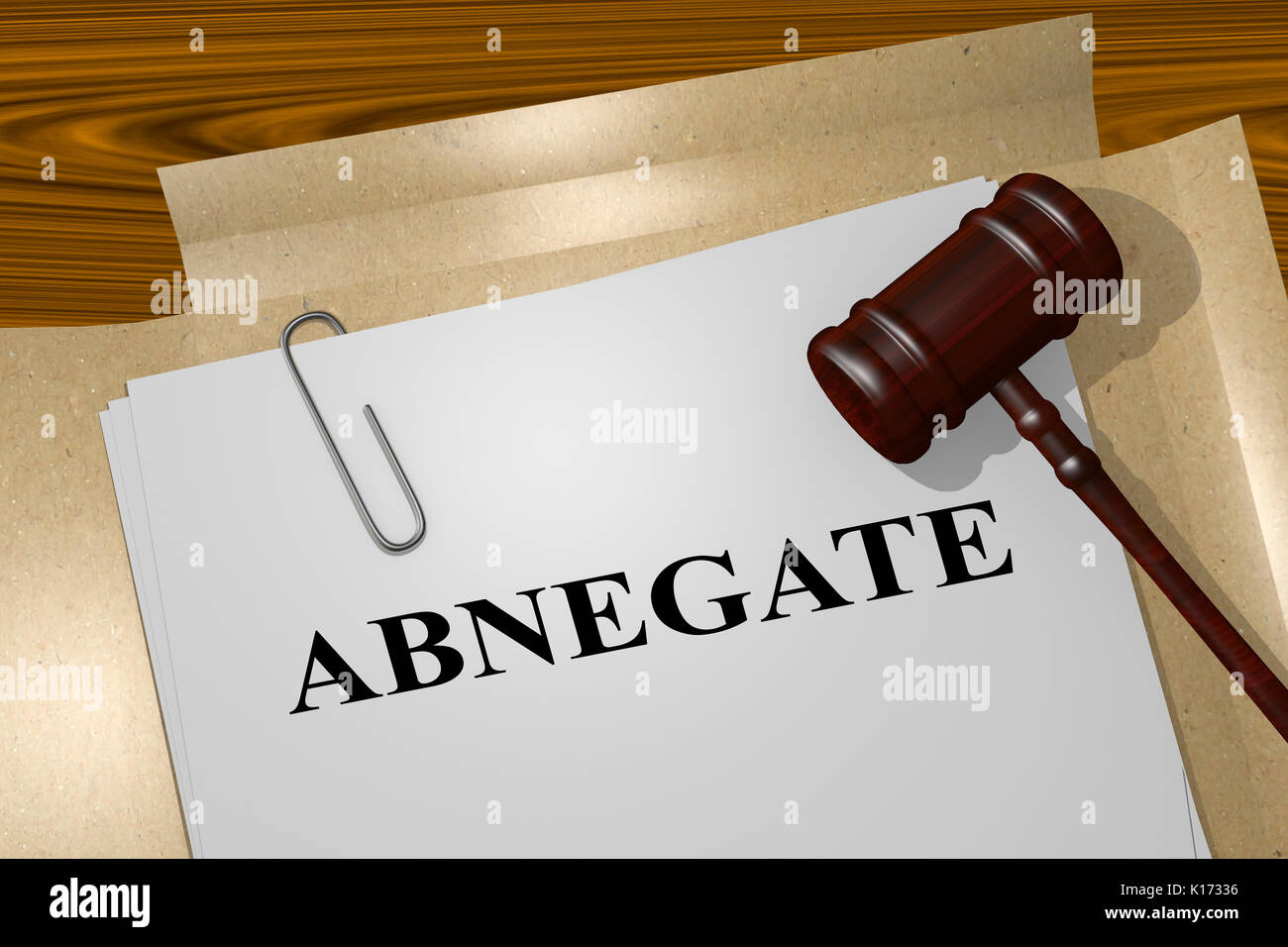 3D illustration of 'ABNEGATE' title on legal document Stock Photo
