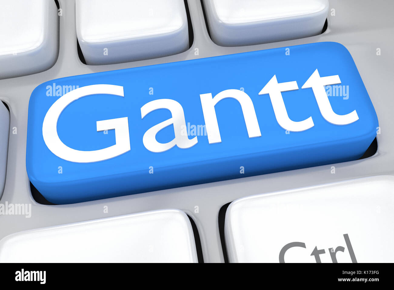 3D illustration of computer keyboard with the script 'Gantt' on pale blue button Stock Photo