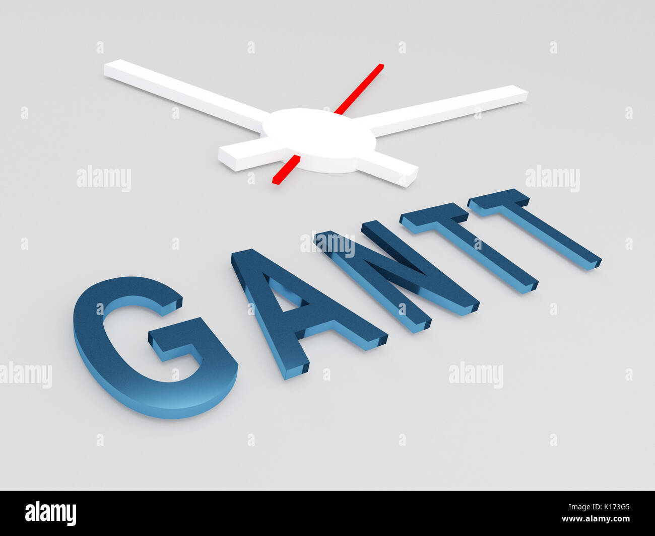 3D illustration of 'GANTT' title with a clock as a background Stock Photo