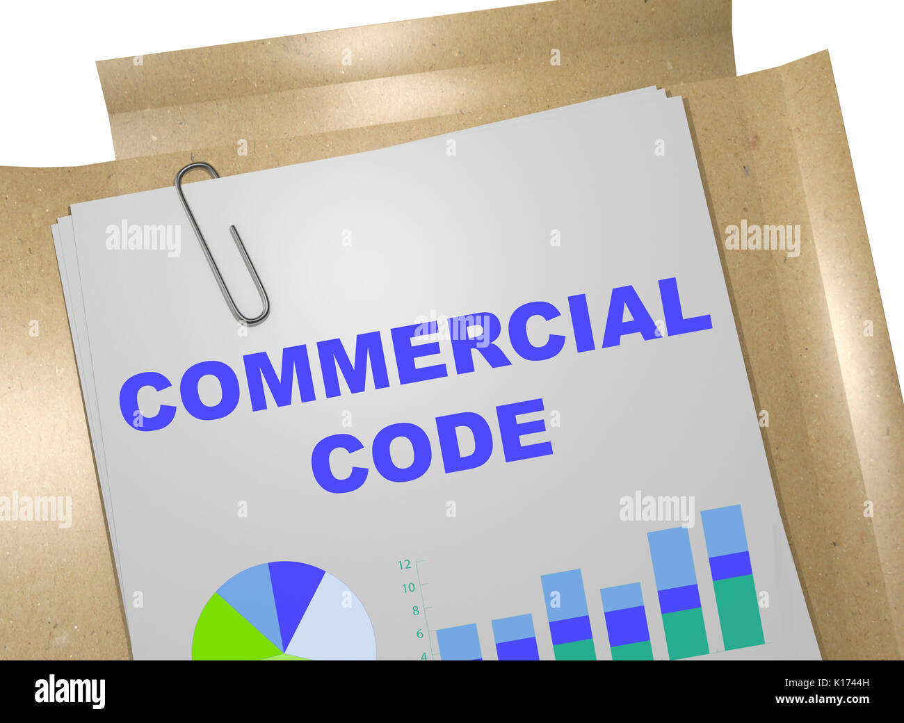 3D illustration of CODE" title on business document Stock