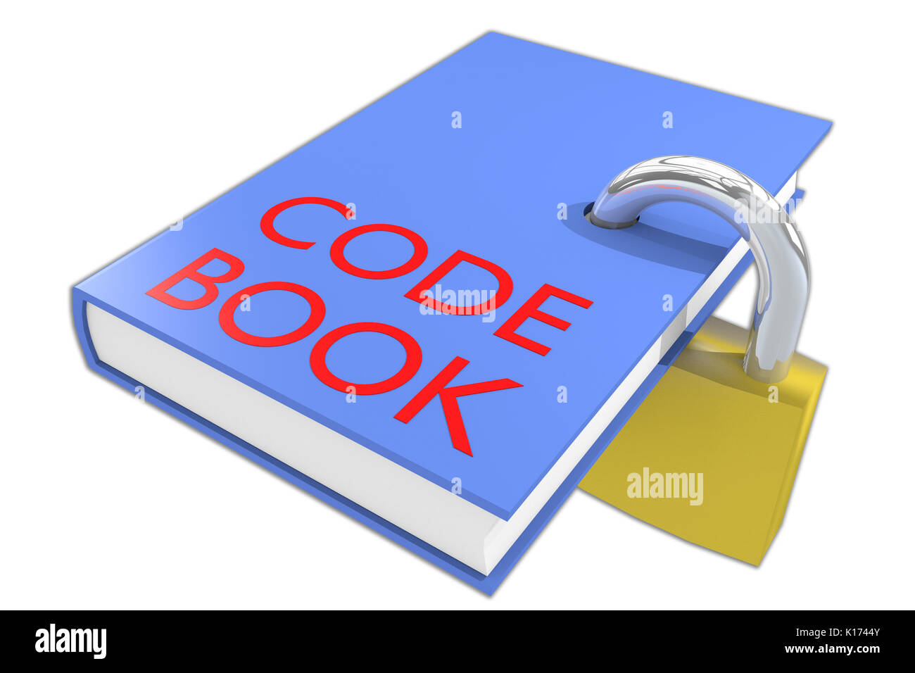 3D illustration of "CODE BOOK" script on a book, isolated on white